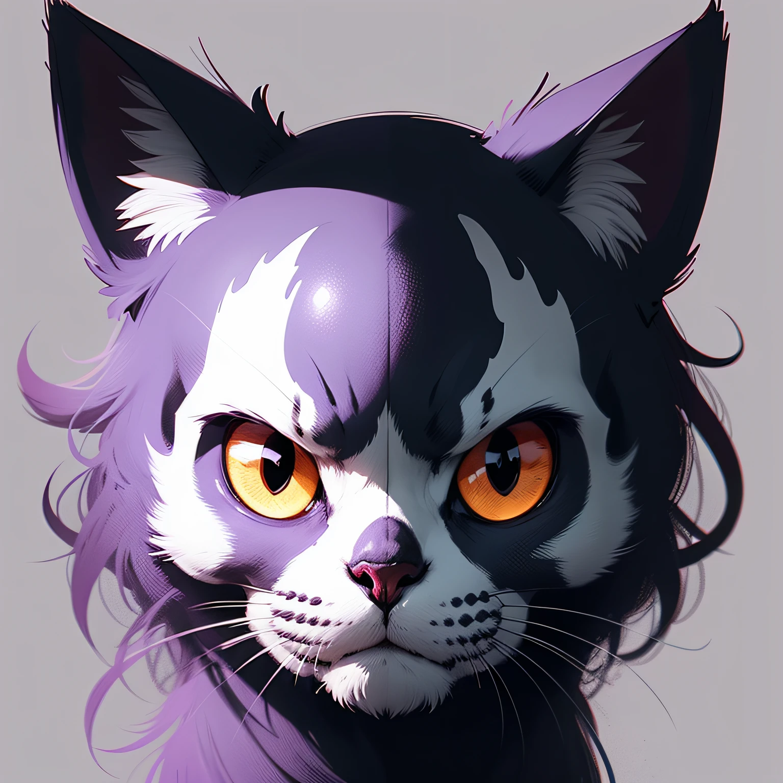 Draw a skull cat with striking and expressive strokes, utilizando sombras e luzes para dar profundidade ao design.