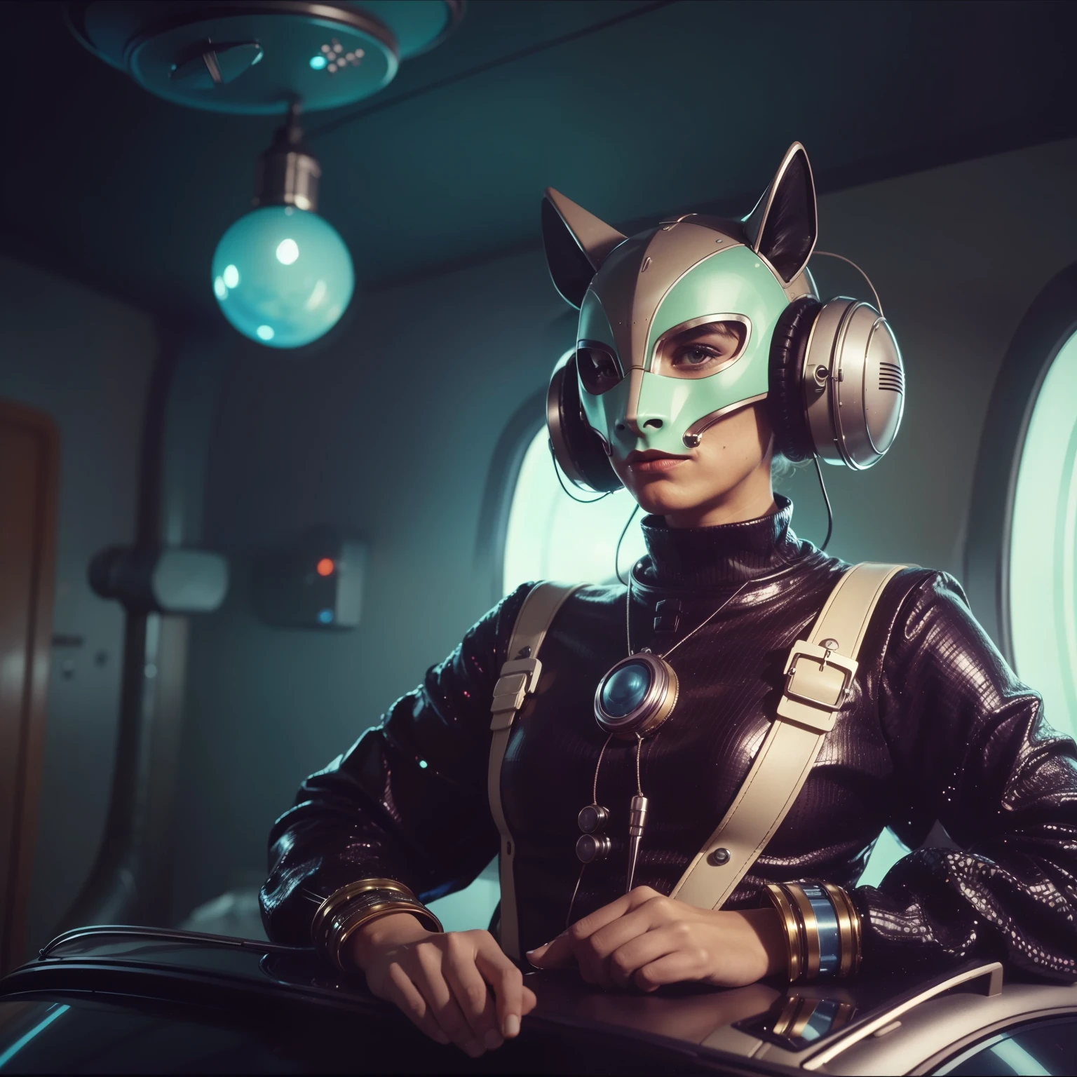 4k image from a 1960s science fiction film by Michael Gondry, pastels colors, Young people with animal mask and a mechanical animal in the old car, Retro-futuristic fashion clothes from the 60s with alien ornaments, Luz Natural, Psicodelia, futurista estranho, retro-futurista, photo-realistic, Sharp background details.
