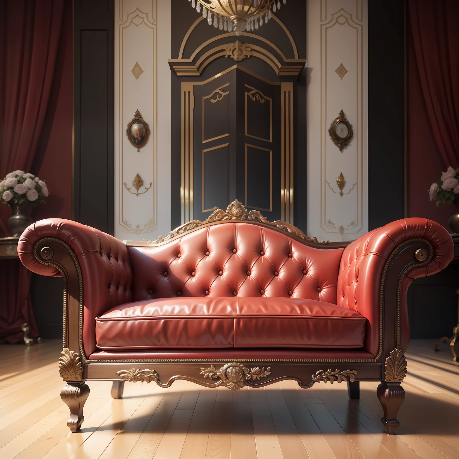 poltrona vermelha adornada com moldura de madeira dourada, furnitures The Chair King Inc Throne Garden, antique furnitures, furnitures, sofa