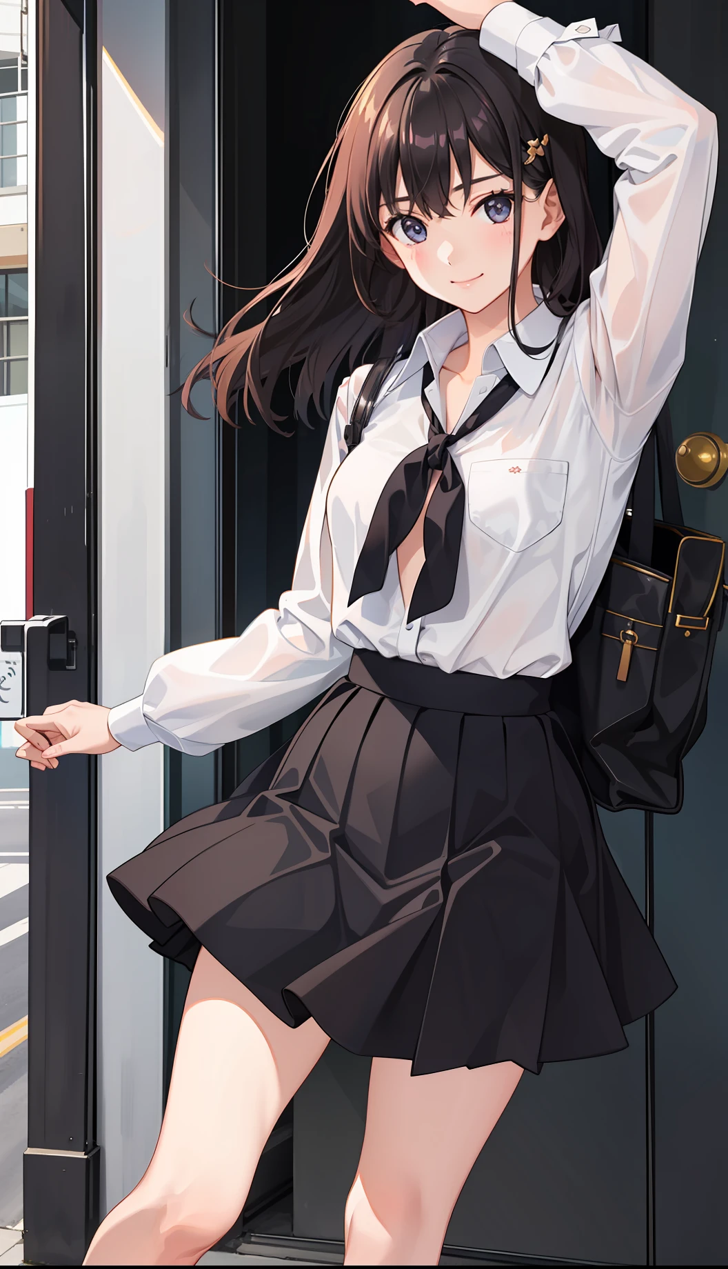 1girl in、A smile、The shirt、Blouse、skirt by the、(small tits)Chilarism、movement、