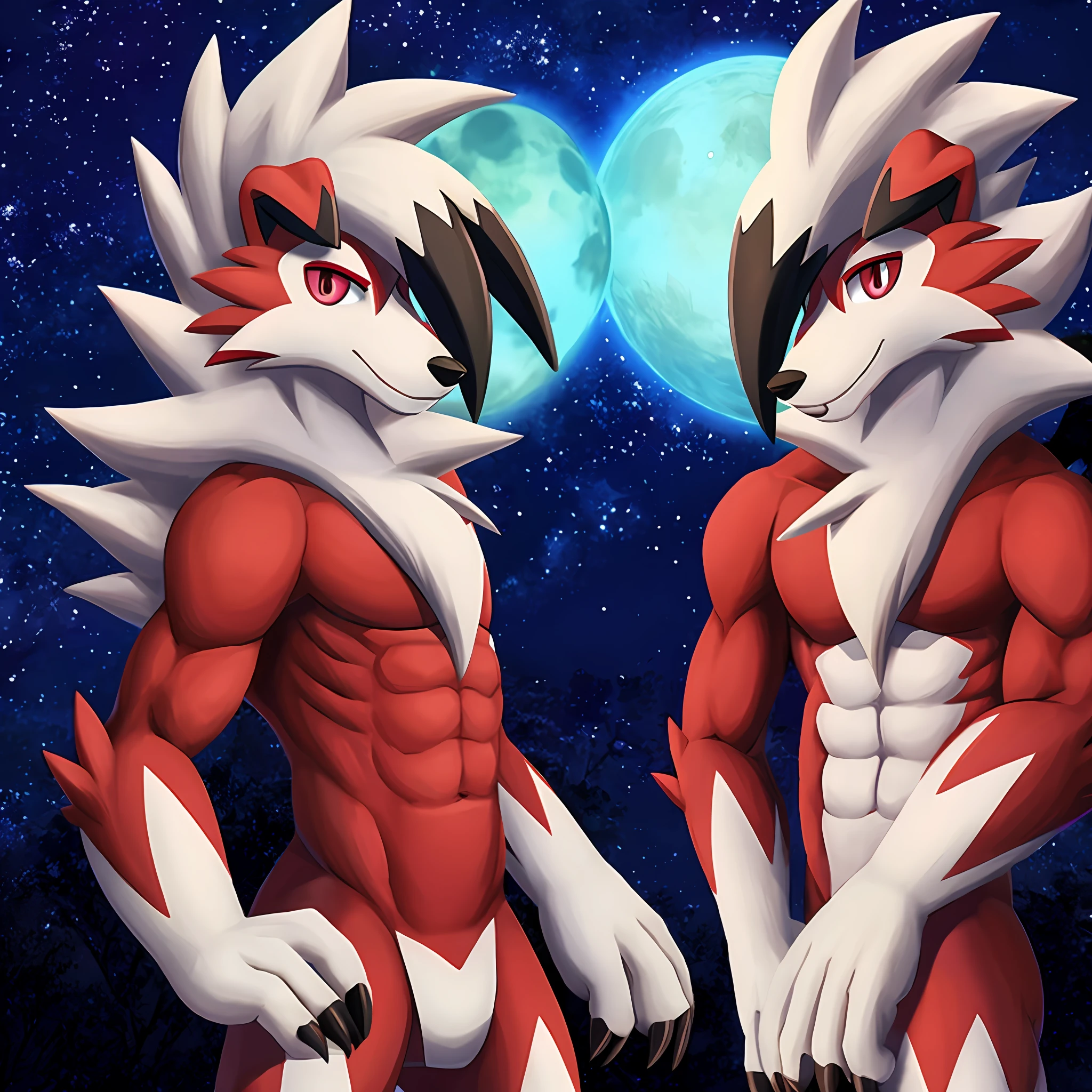 Pokémon Lycanroc midnight, solo, corpo forte e antro, sobre a noite de lua cheia