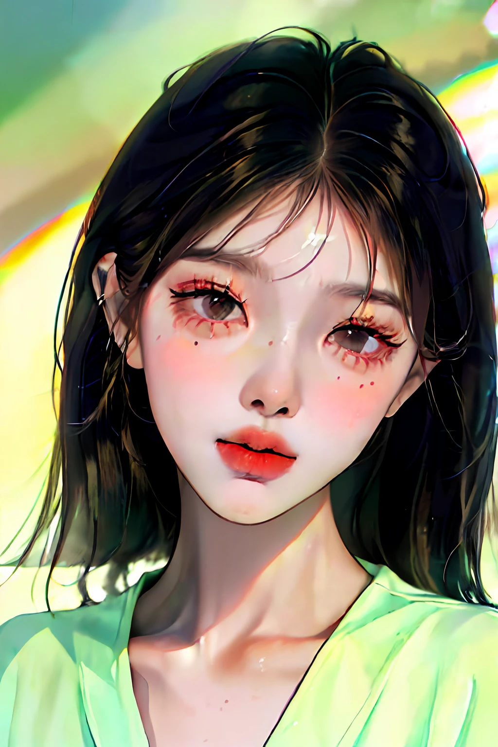 obra-prima, melhor qualidade, (foto escura: 1.3), fotorrealista, 1girl, franja plana, rosto de simetria inocente deslumbrante, camisa, emocional, ulzzang ,kpop,