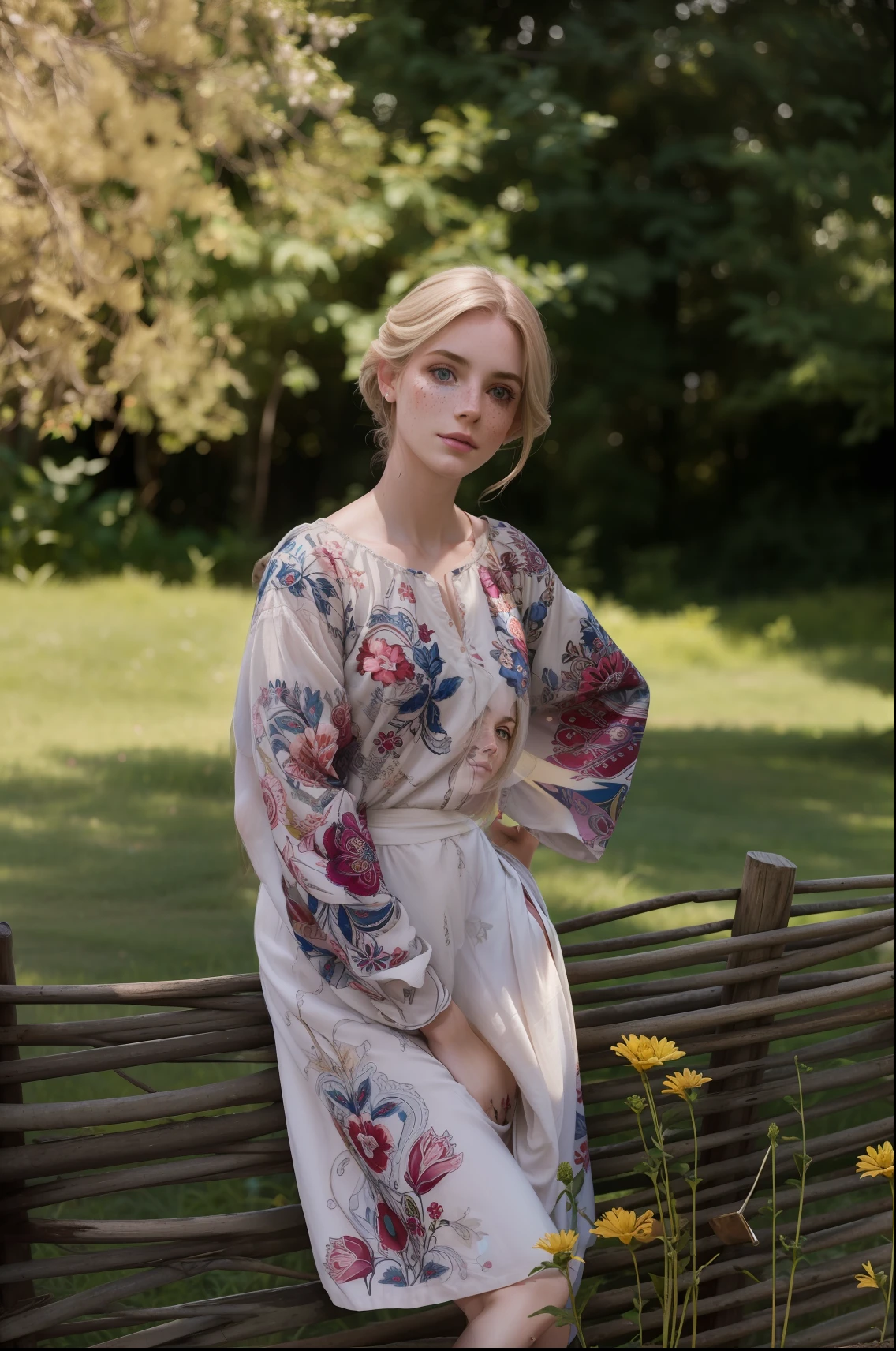 Rosto de uma mulher, americana, 25 anos, pale skin and freckles, olhos cinzas, nariz delicado, soft and delicate lips, cabelo blondie cinza longo e ondulado, ultrarrealista HD fotorrealista altamente renderizado sorriso cativante, estilo Alphonse Mucha