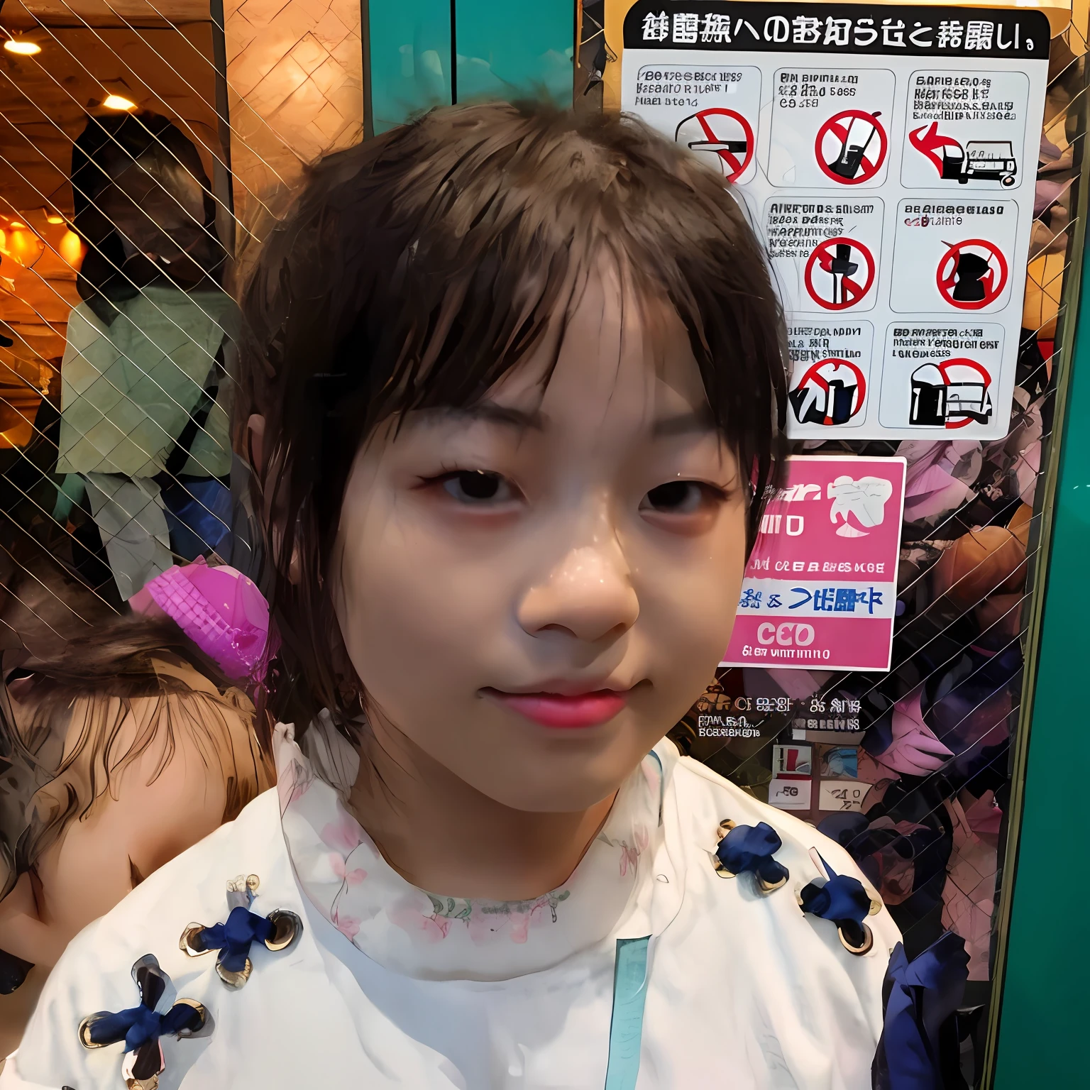 There is a young girl standing in front of a sign, chiho, Young Asian Girl, portrait of a japanese , portrait of a japanese girl, harumi, young cute wan asian face, a photo of girl, cute - fine - face, with round cheeks, south east asian with round face, Na Kawahara々favor, a cute young girl, Chinese girl