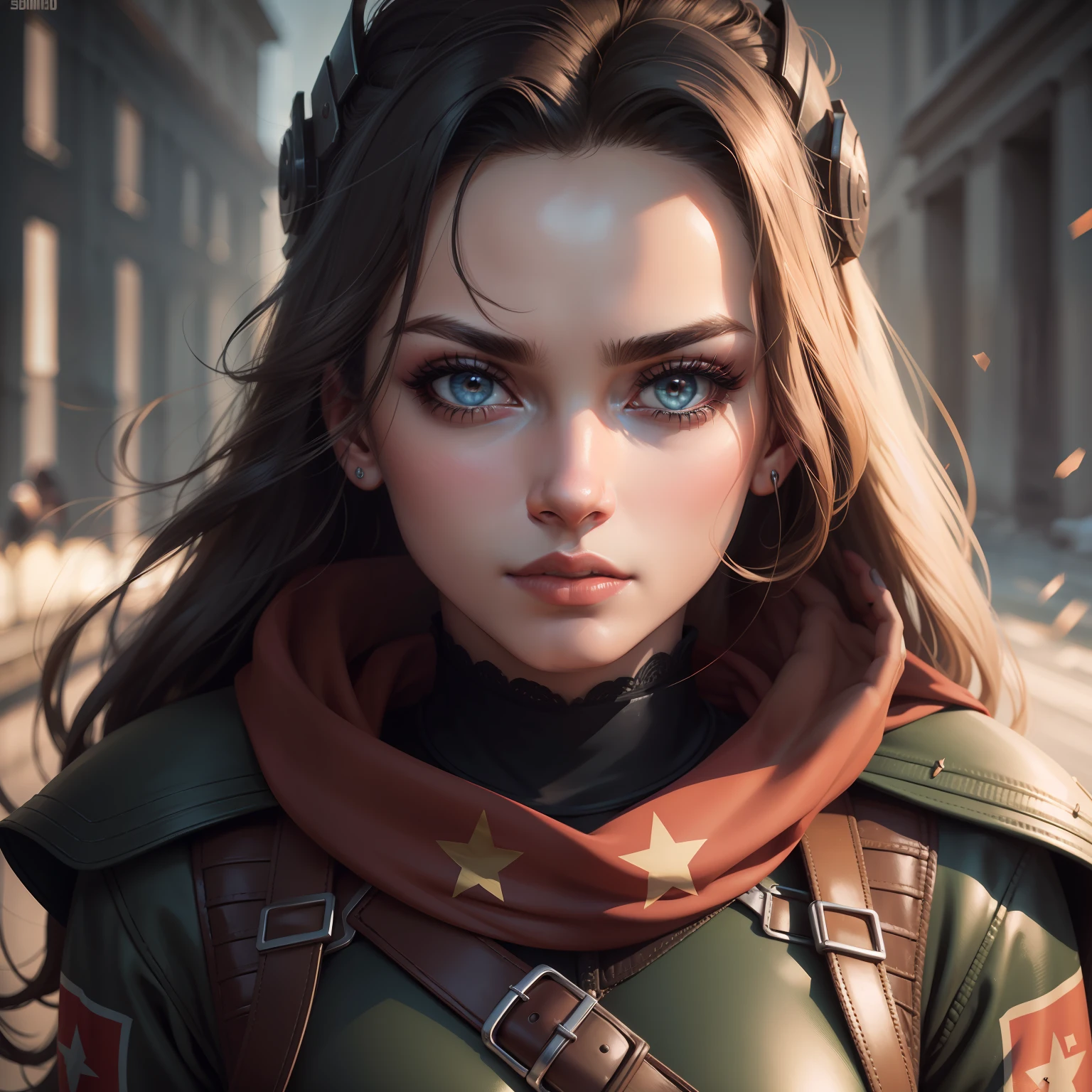 Soviet propaganda, mulher, 8k, super detalhado, Hiper realista, super realista, Sombras, sombrio, hiper detalhado, arma, SOVIET UNION, rosto, frio, fofa