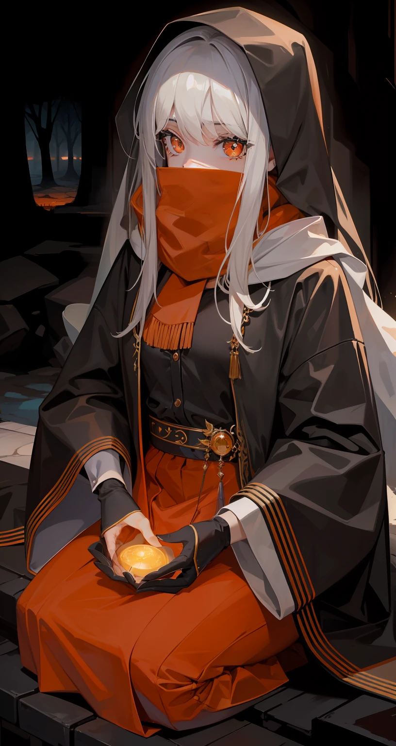 serenidade，apathy，Solitude，Desolation，delicated，Orange eyes，Delicate eye illumination，Delicate eyes