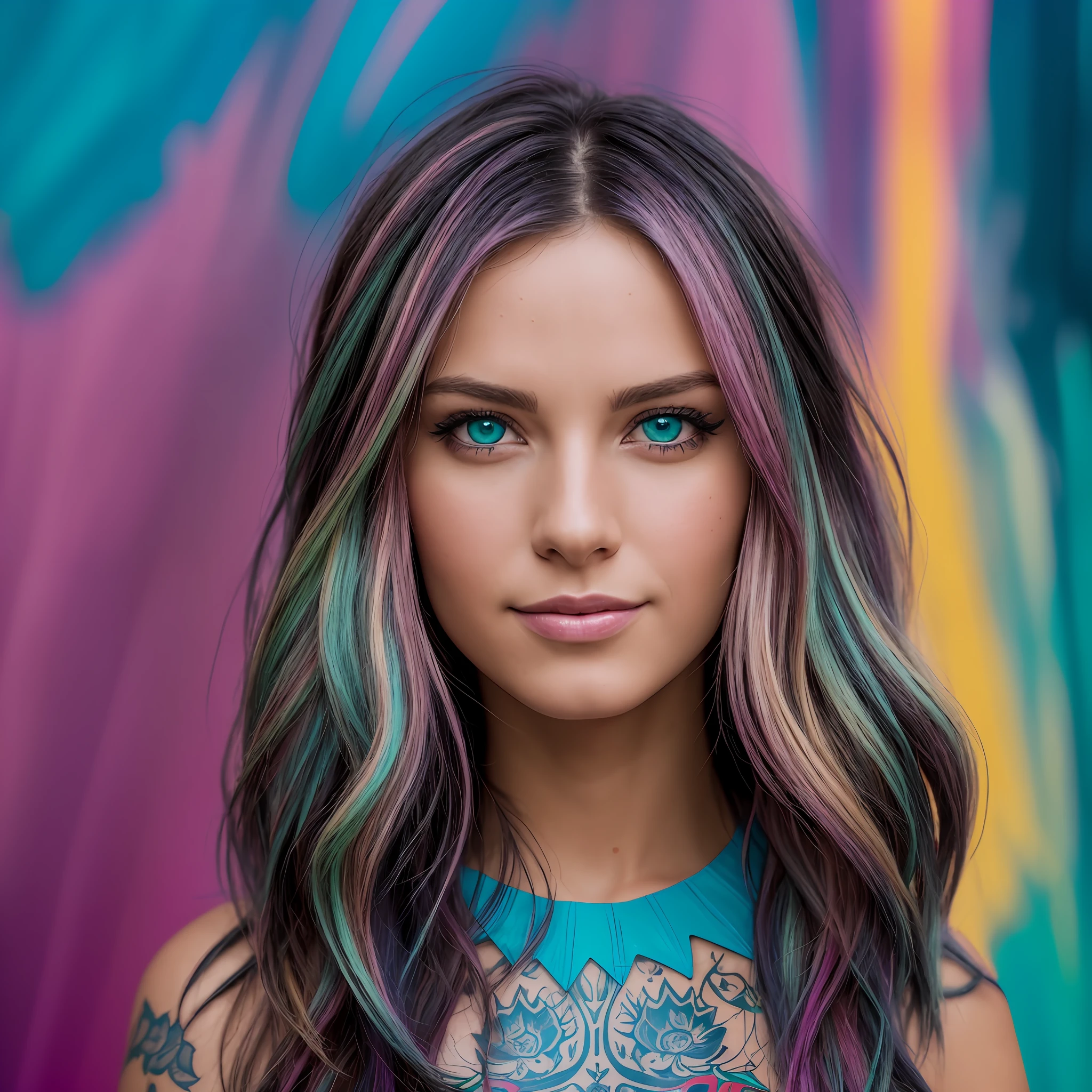 (((realistic))) canon 5d, masterpiece, highest quality, 4k, 8k, 16k, ultra high-res, raw photo in hdr, sharp focus, hyper realistic, lifelike texture, intricate face, intricate eyes, high contrast, skin imperfections, subsurface scattering, f2, depth of field, film grain, a photograph of a woman standing, milf, professor, (freckles:0.7), solo, sexy, seductive smile, best quality, highly detailed, masterpiece, ultra-detailed, illustration, small pink lips, sexy attire, upper body, red dragon tattoo, tattoo design, stencil, tattoo stencil, [(colorful explosion psychedelic paint colors:1.21)::0.2], colorful, shimmering blue eyes, blowout hair, ({platinum|red|pink|cyan|brown|green|purple|magenta|blond} hair:1.1), detailed eyes, intricate face, black background, simple background, dearness, high contrast, (secret:0.9),