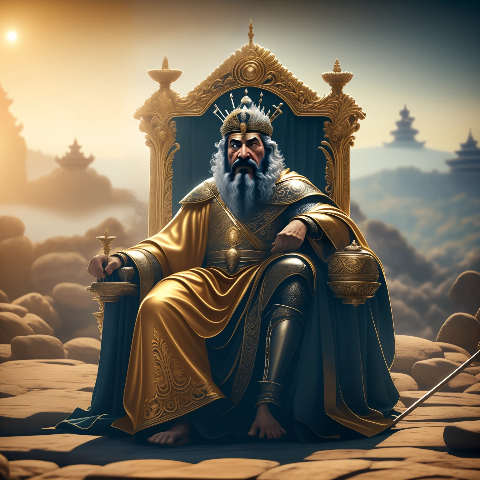 Imagem de um homem sentado em um trono em um palacio, sentou-se em seu trono, sentado em seu trono, Velho Rei Medieval, Rei dos Reis, descansando em seu trono, O Rei no seu palacio, Retrato de um Rei, sentado em um trono, sentado no trono, sentado em um trono de ouro, sentado no trono, sentado no trono de ouro