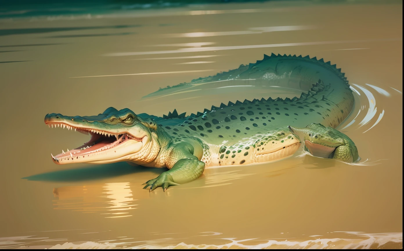 Crocodiles in the river. There was a Thai man in red with a spear.