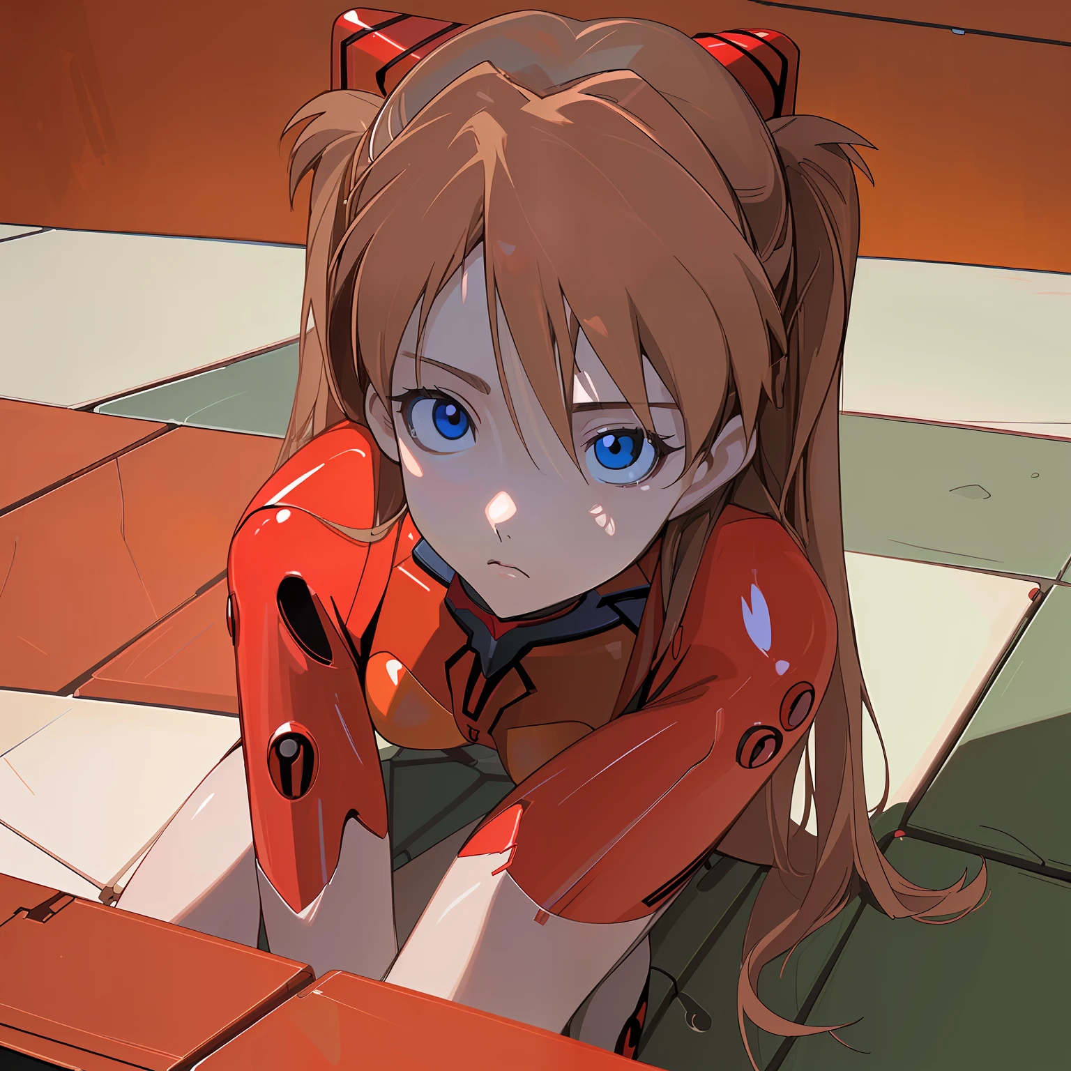 (masterpiece), best quality, expressive eyes, perfect face , souryuuasukalangley, beautiful, gorgeous,w sitting, w sitting on ground , legs on ground