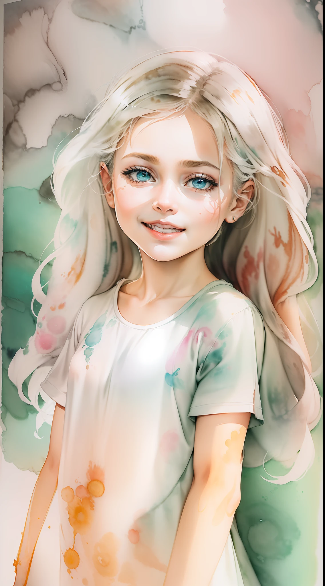 (fundo branco:1.4), ((,(illustration:1.1), (melhor qualidade), (obra-prima:1.1), (respingos de tinta), ((aquarela)), {1Girl standing}