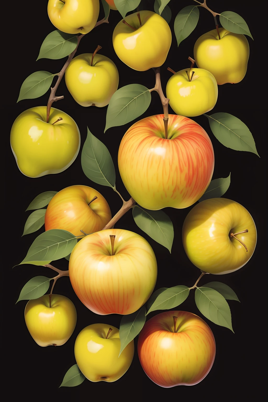 Yellow apple fruit patterns,multicor fundo preto