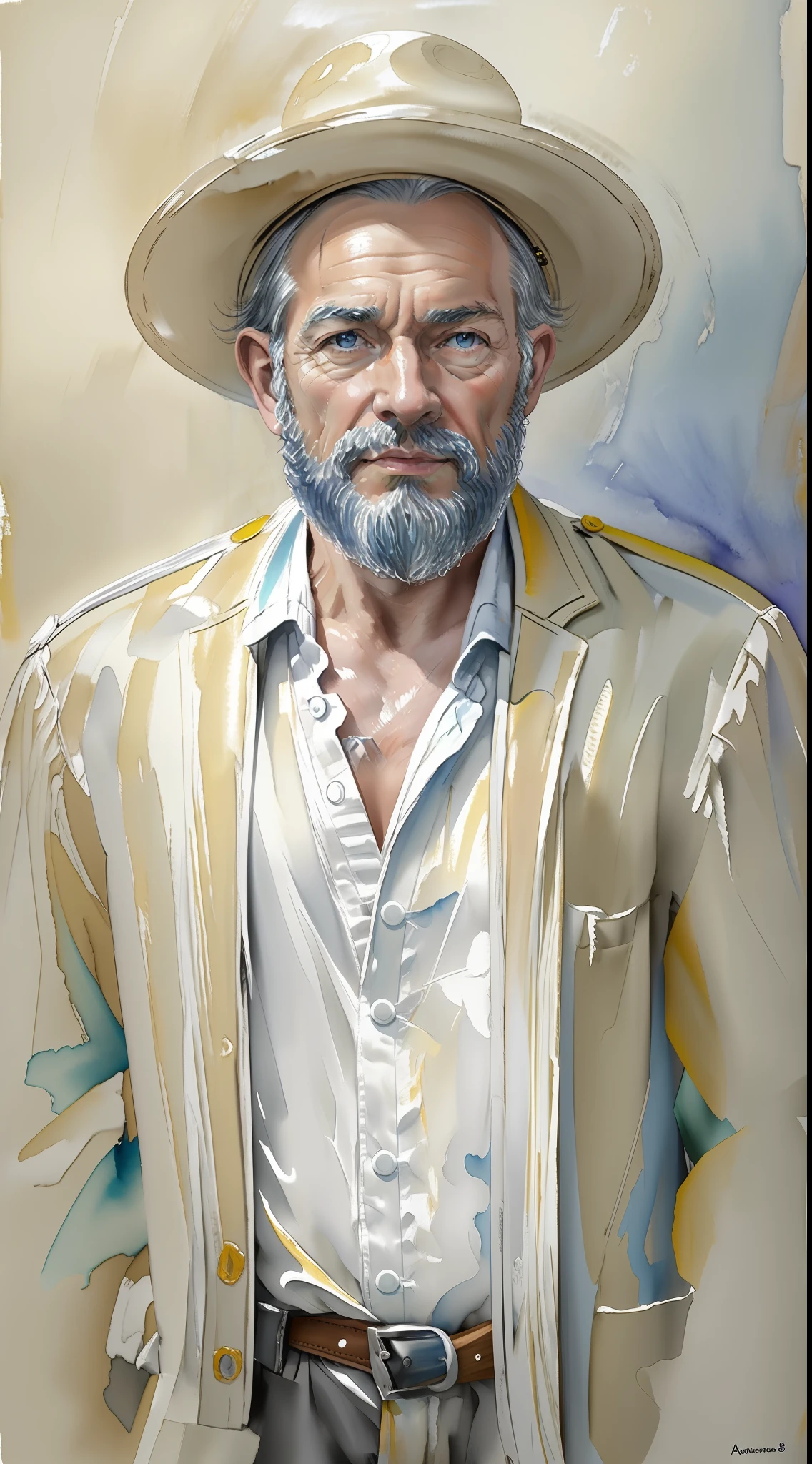 Standing character, Homem, vestindo terno, (Oil painting style 1.2), (fundo branco 1.4), (respingos de tinta 0.8), melhor qualidade), (obra-prima:1.1), (respingos de tinta), ((aquarela)), semi-realista, Ultra Detalhado, highes definition, obra prima