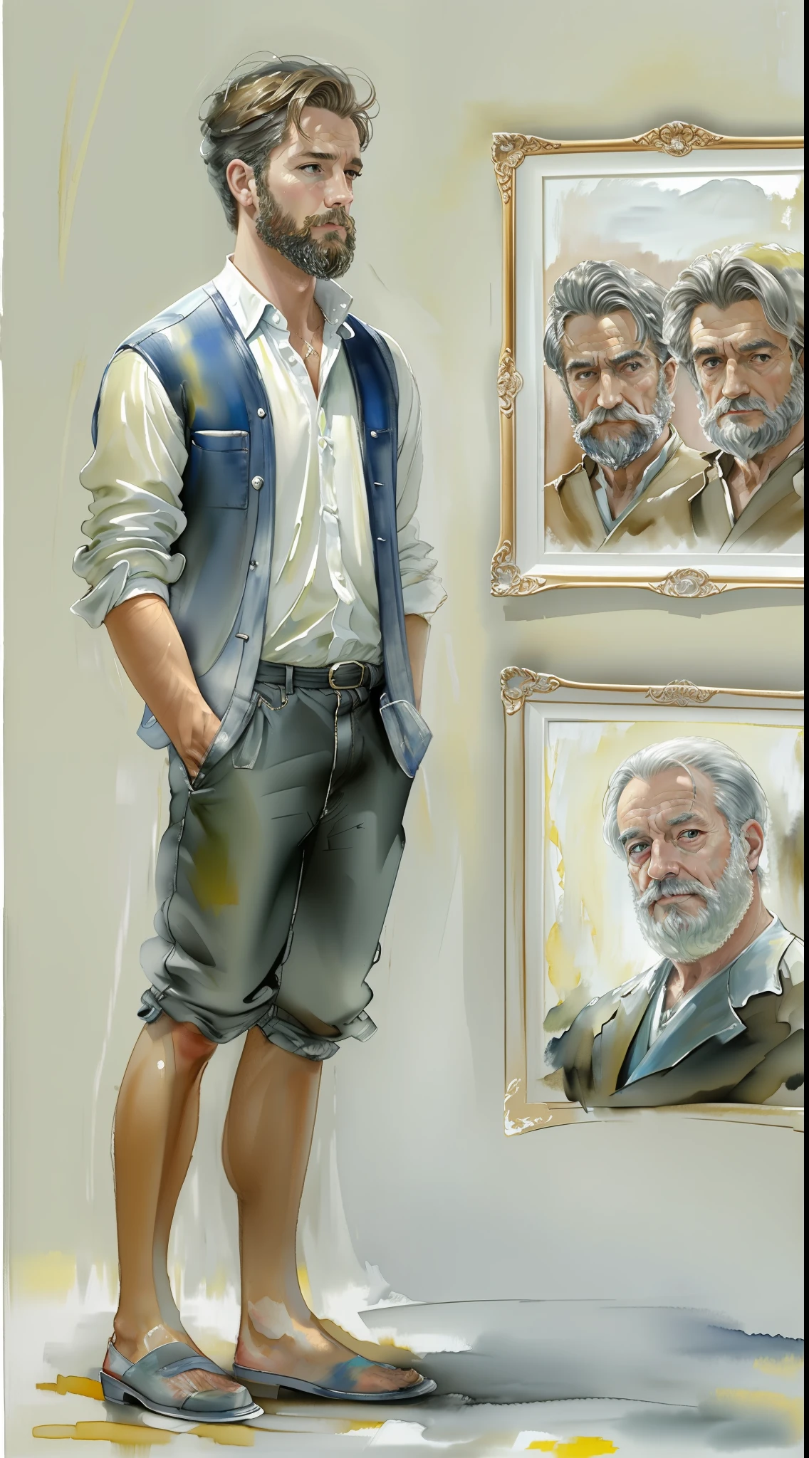 Standing character, Homem, vestindo terno, (Oil painting style 1.2), (fundo branco 1.4), (respingos de tinta 0.8), melhor qualidade), (obra-prima:1.1), (respingos de tinta), ((aquarela)), semi-realista, Ultra Detalhado, highes definition, obra prima
