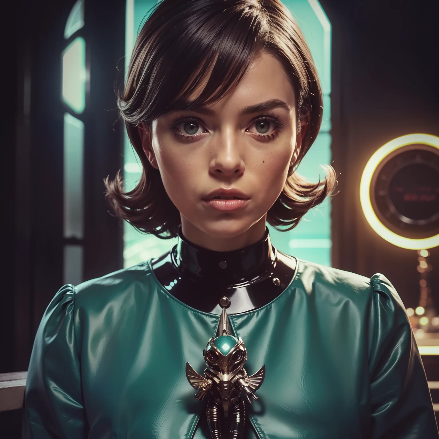 4k image of a 1960s science fiction film by Guillermo del Toro, pastels colors, Young animal makeup holding a mechanical animal in the city, Retro-futuristic fashion clothes from the 60s with alien ornaments, Luz Natural, Psicodelia, futurista estranho, retro-futurista, photo-realistic, Sharp background details.