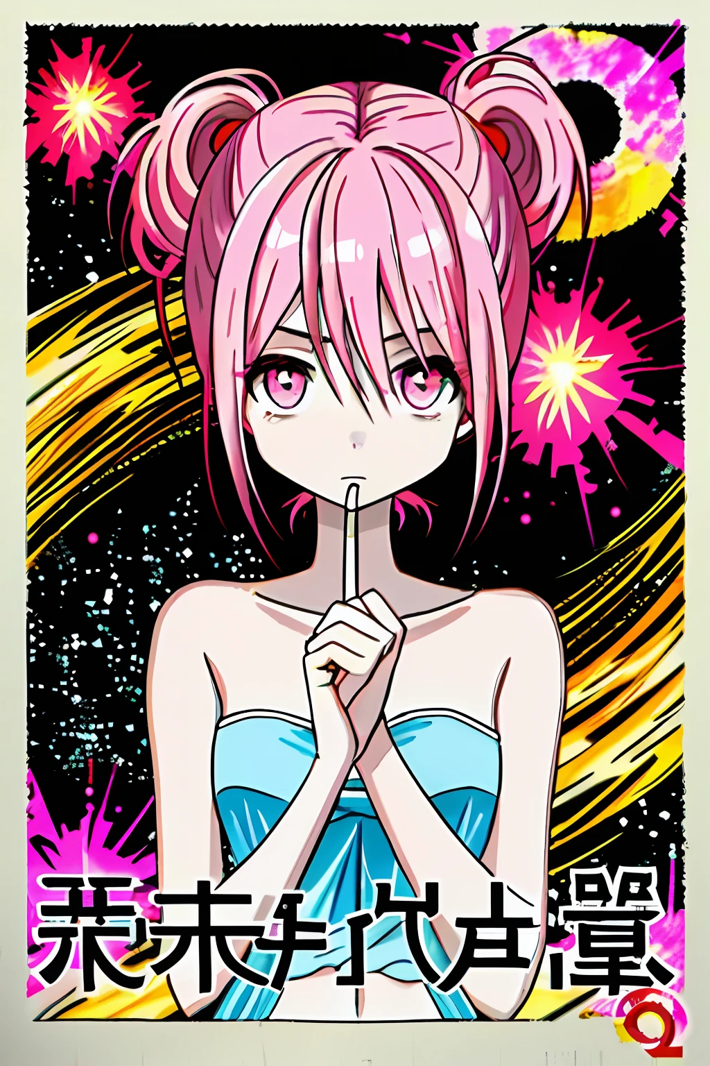 The poster features a young woman as the central character。The woman had no clothes，Unoccluded，nakeness，Naked，Pink ，with a determined expression on her face，NSFW，