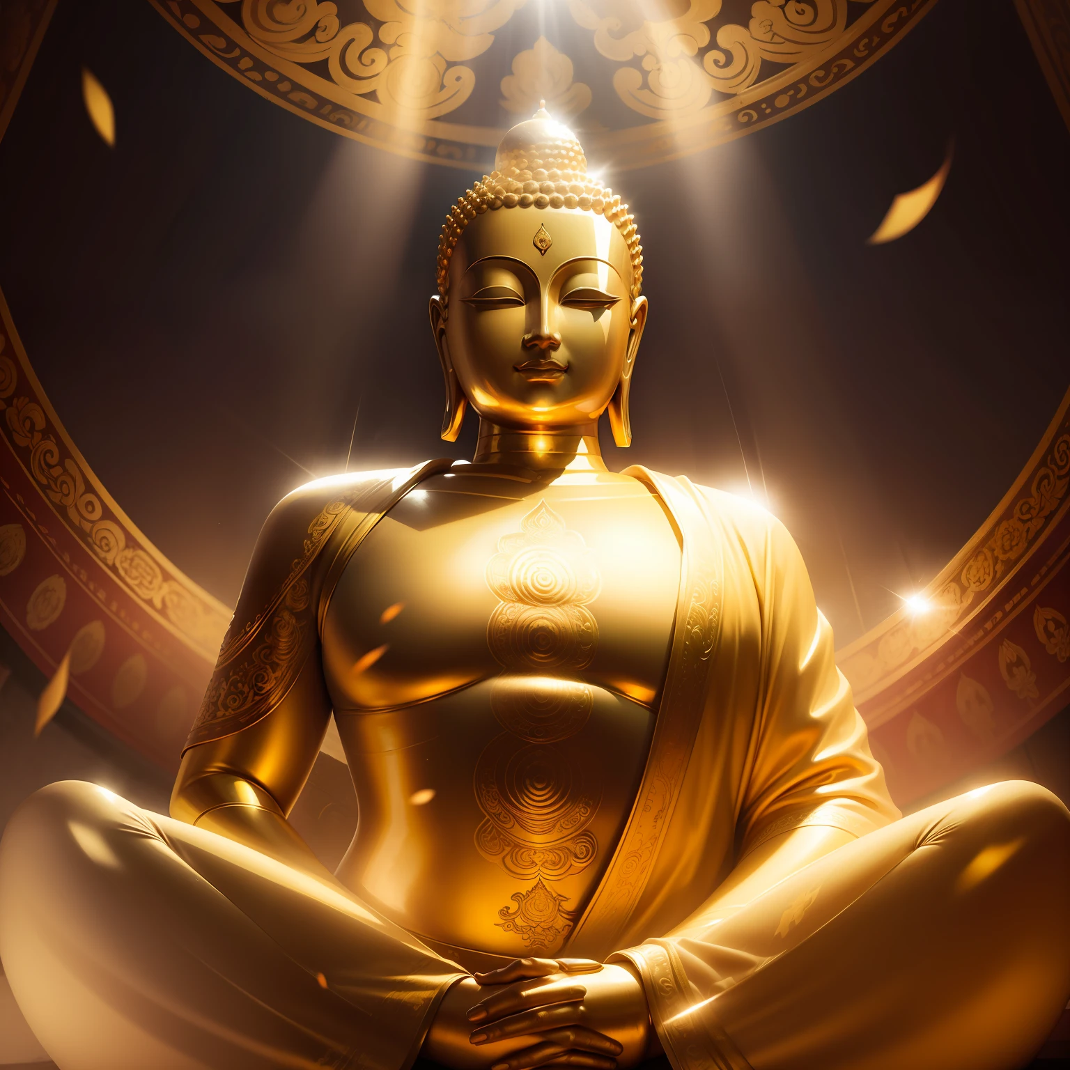 Close-up, huge Buddha avatar, Buddha light shining, golden light