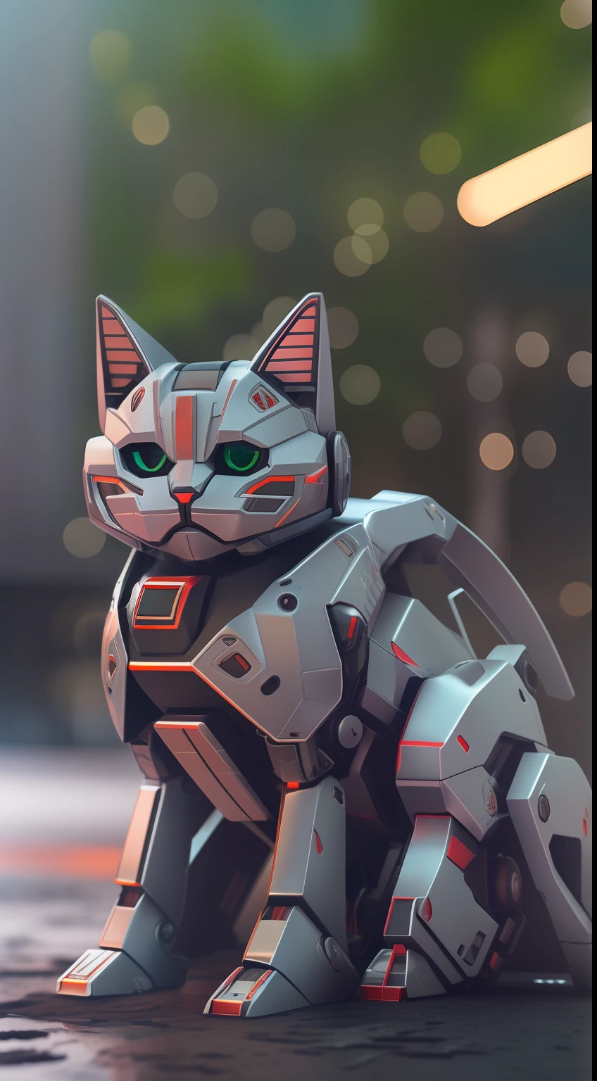 Mecha cat,blurry back ground,realistic,8k,