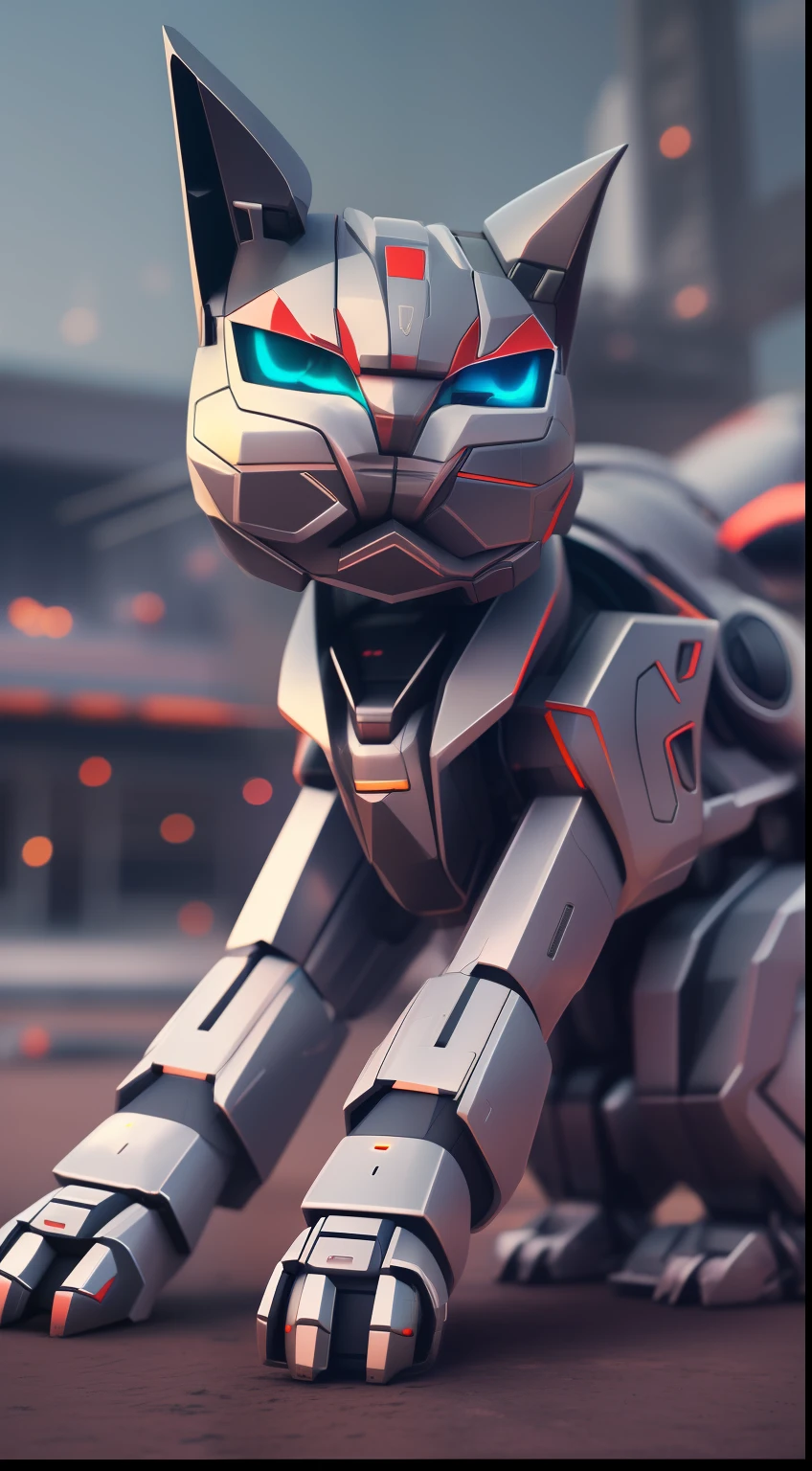 Mecha cat,blurry back ground,realistic,8k,