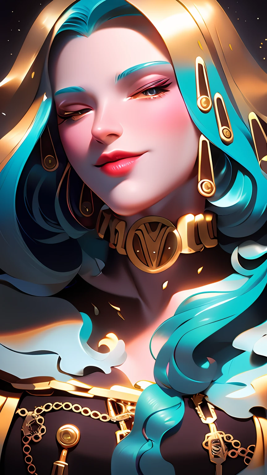 illustration of a woman with blue hair and a gold necklace, coloured lineart, coloured line art, portrait knights of zodiac girl, colored lineart, character art closeup, goddess close-up portrait, the goddess artemis smirking, clean lineart and color, full color illustration, detailed fanart, colored illustration, character close up, character portrait closeup, colored screentone,illustration of a woman with blue hair and a gold necklace, coloured lineart, coloured line art, portrait knights of zodiac girl, colored lineart, character art closeup, goddess close-up portrait, the goddess artemis smirking, clean lineart and color, full color illustration, detailed fanart, colored illustration, character close up, character portrait closeup, colored screentone,, beautiful line art, detailed manga style, extremely fine ink lineart,exquisite line art, perfect lineart,exquisite line art, exquisite digital illustration, detailed digital drawing,digital anime illustration, a beautiful artwork illustration, detailed matte fantasy portrait, beautiful line art, great digital art with details, goddess. extremely high detail, 4k detailed digital art, stunning digital illustration, digital fantasy illustration,((Best quality)), ((masterpiece)), (detailed:1.4), 3D, an image of a beautiful female,HDR (High Dynamic Range),Ray Tracing,NVIDIA RTX,Super-Resolution,Unreal 5,Subsurface scattering,PBR Texturing,Post-processing,Anisotropic Filtering,Depth-of-field,Maximum clarity and sharpness,Multi-layered textures,Albedo and Specular maps,Surface shading,Accurate simulation of light-material interaction,Perfect proportions,Octane Render, Two-tone lighting,Wide aperture,Low ISO,White balance,Rule of thirds,8K RAW,subsurface scattering, best ratio of four fingers and one thumb