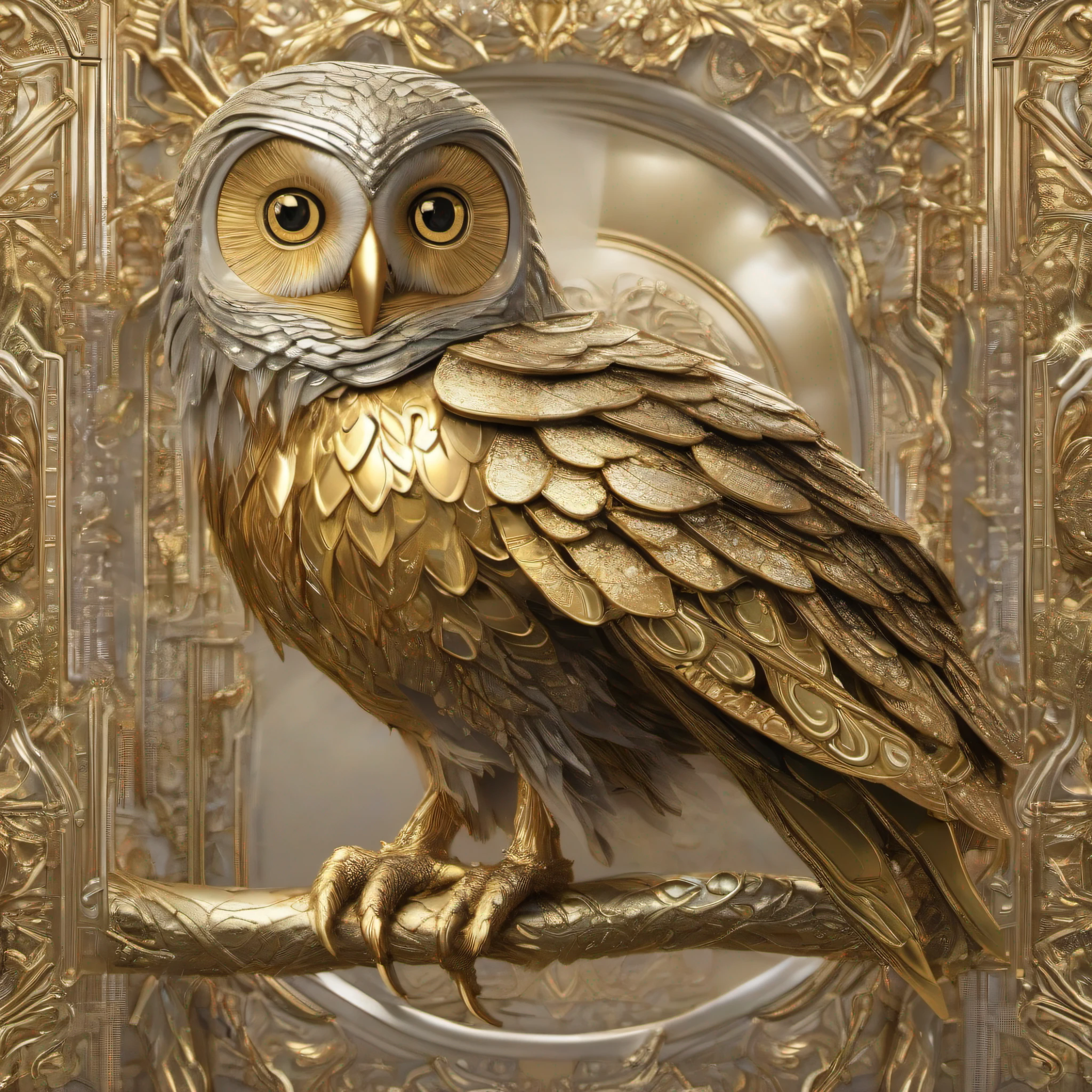 Uma coruja de ouro prata e diamante