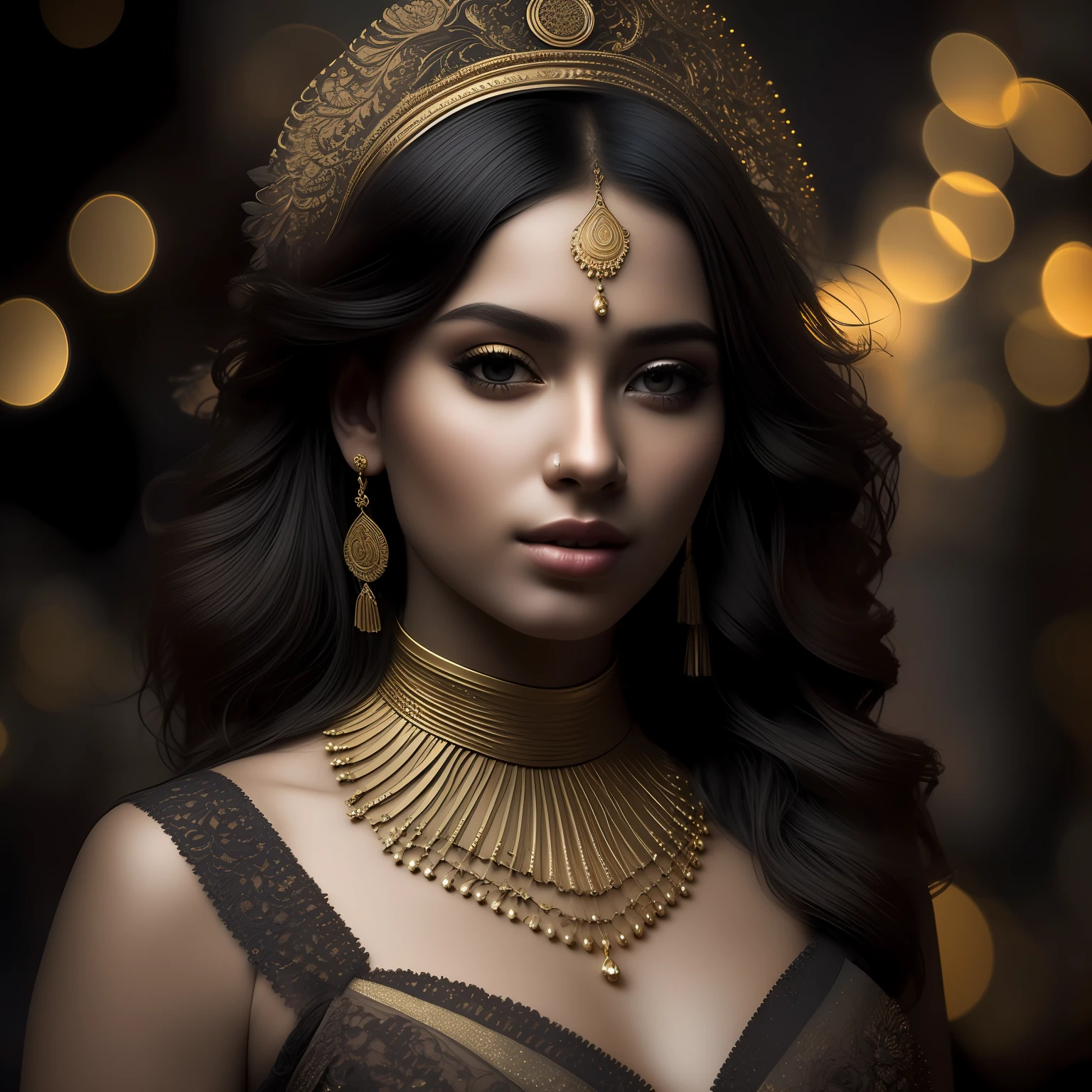 HyperSmoke, award winning portrait photo of an young gold woman, bokeh, backlit, (brown color in detail:1.1), elegant atmosphere, realistic, intricate details, true skin tone