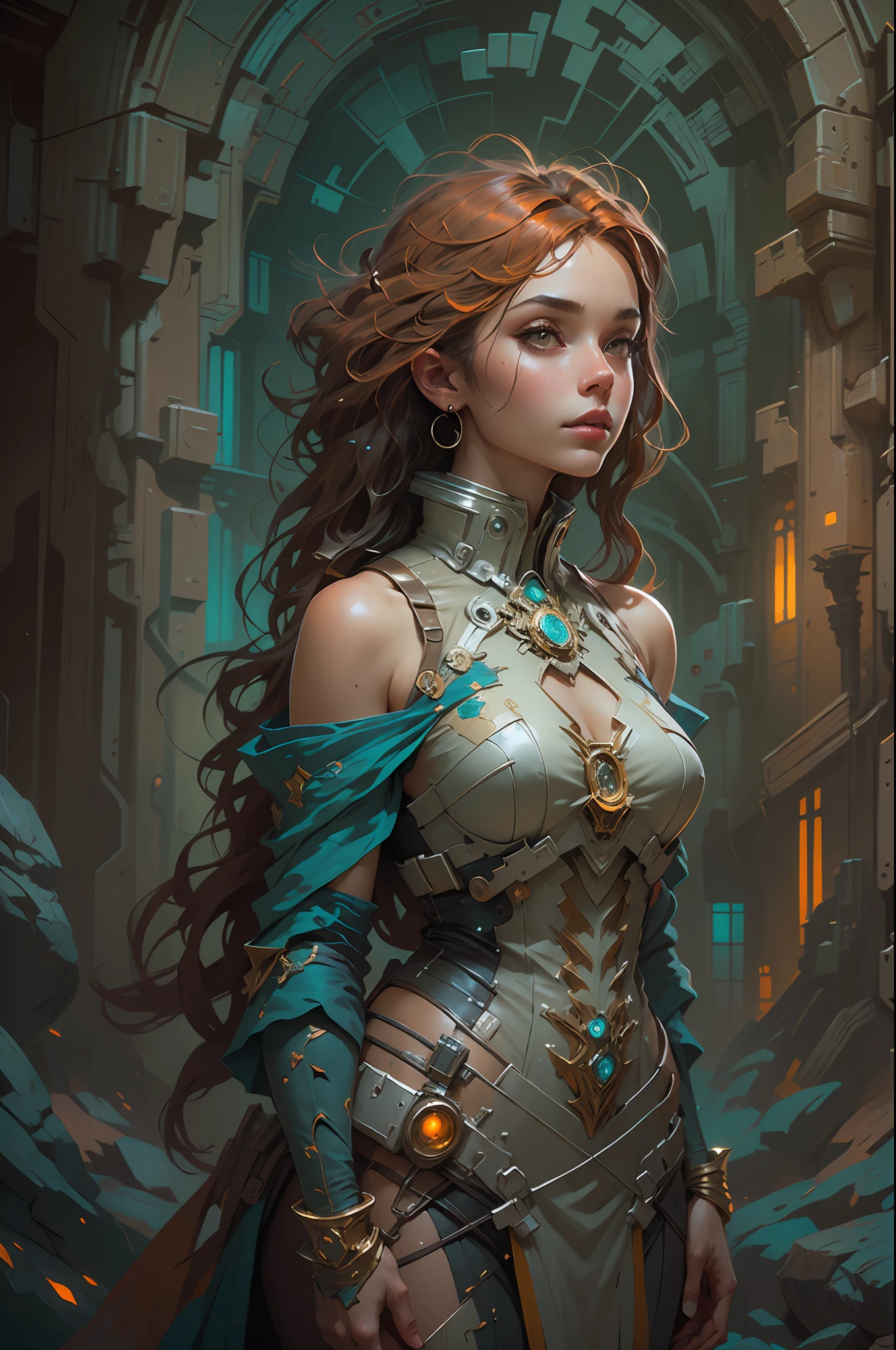 Portrait of a girl standing on a marvelous stone, standing gitl:1.2, (Low contrast ), colorfantasystyle， Oil painting on matte canvas, sharp detailed, the expanse scifi spacescape ceres colony, Intricate, Highly detailed, Digital painting, plethora of colors, smooth, Sharp focus, illustration, Unreal Engine 5, 8K, art by artgerm and greg rutkowski and alphonse mucha , art by midjourney