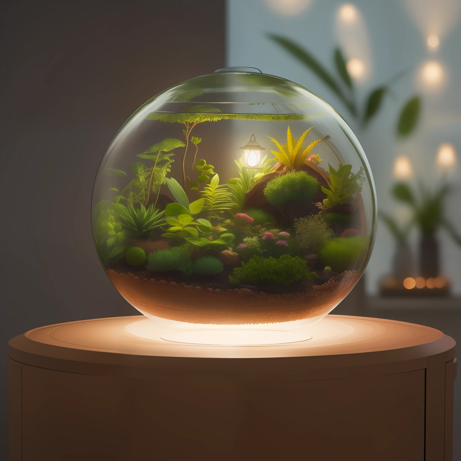 Terarium,on the table,under the light,8k,deatail