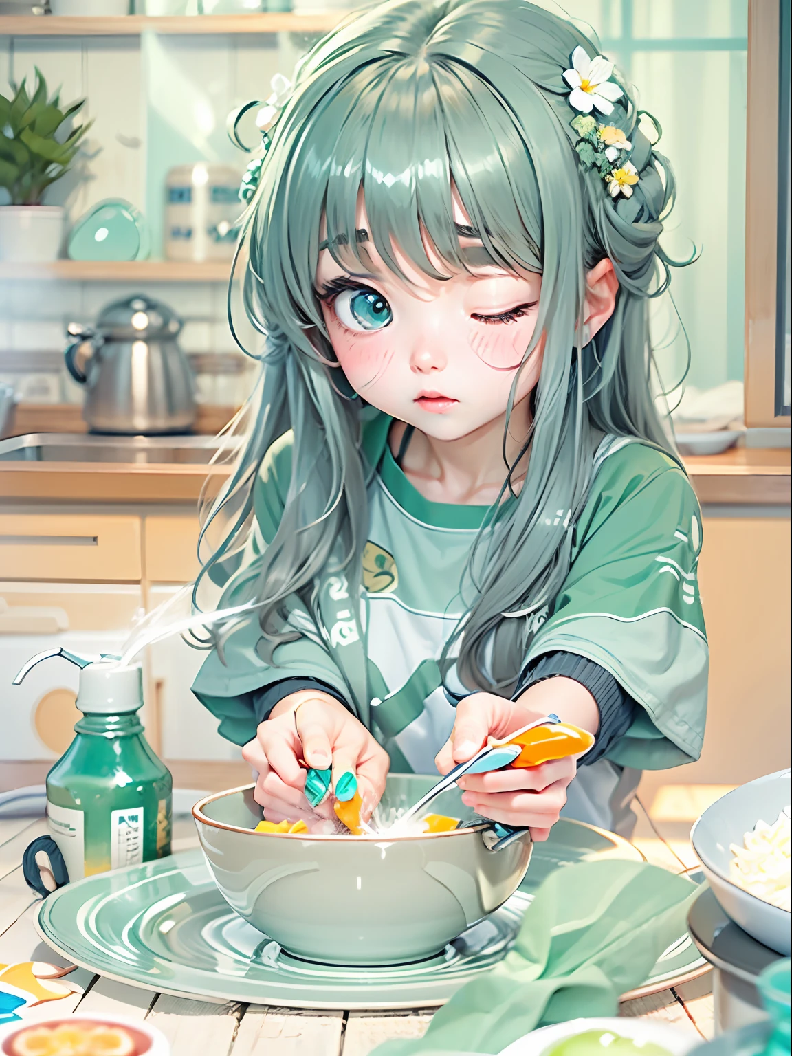 A teenager who was washing dishes accidentally burned his hands,I recommend using the following color combinations:
Main colors:Calm blue。Blue conveys a feeling of calm and calm,Helps relieve pain and anxiety。
Accent color:Warm orange。Orange can give a feeling of warmth and comfort,Helps relieve pain and lift mood。
Secondary color:Soft green。Green can convey a sense of peace and comfort,Helps relieve pain and relax the body。
Background color:Neutral gray。Gray can give a sense of stability and balance,Helps calm mood and provide comfort。
Such a color combination can create a warm and cozy atmosphere,Help teenagers relieve pain and anxiety。ao mesmo tempo,The use of blue and green also helps to relax,Accelerates wound healing。(8K realism)