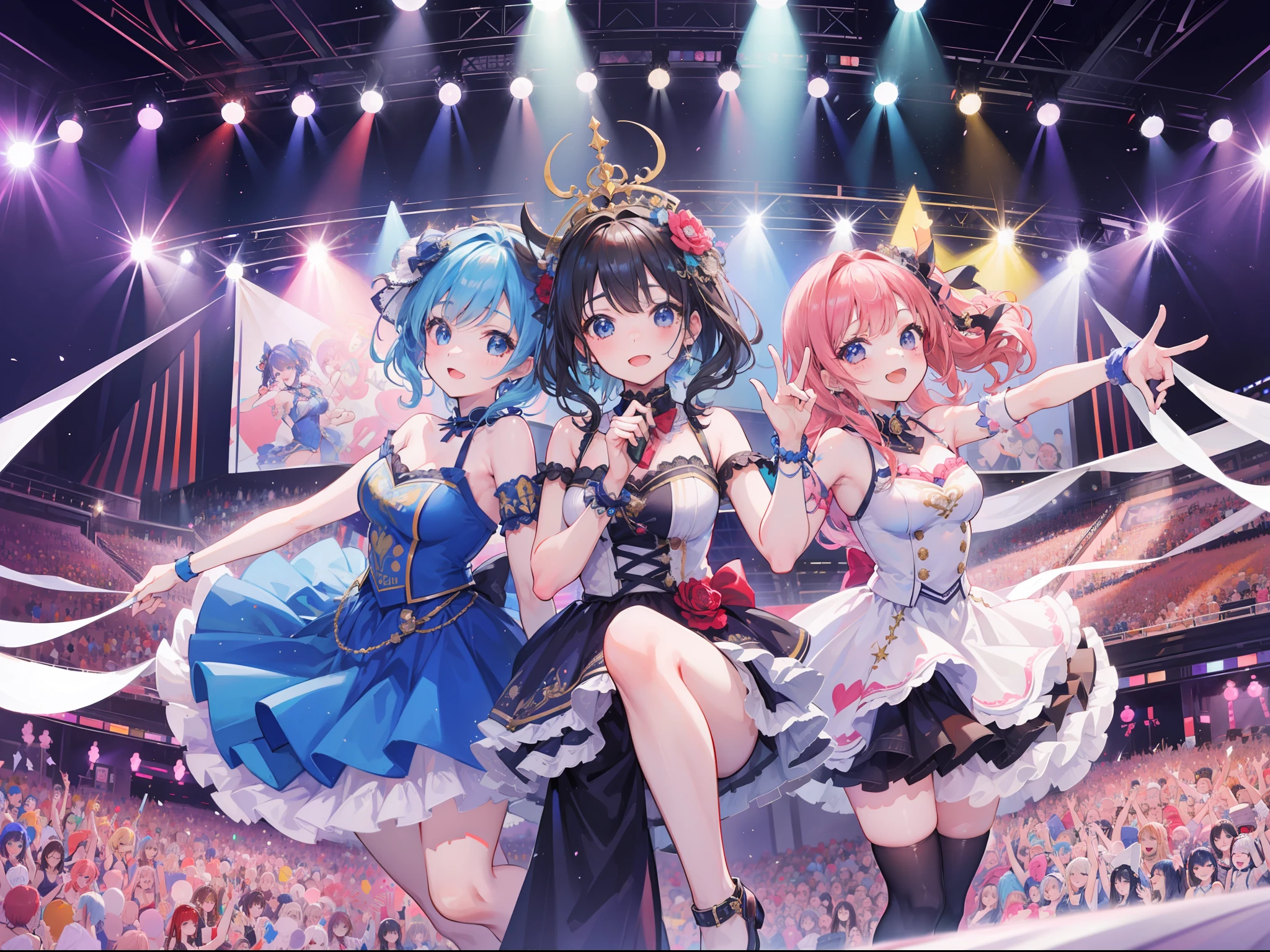 Multiple Girls、(((Idol groups)))、audience、Live performance venue、((Masterpiece Highest Quality:1.2))