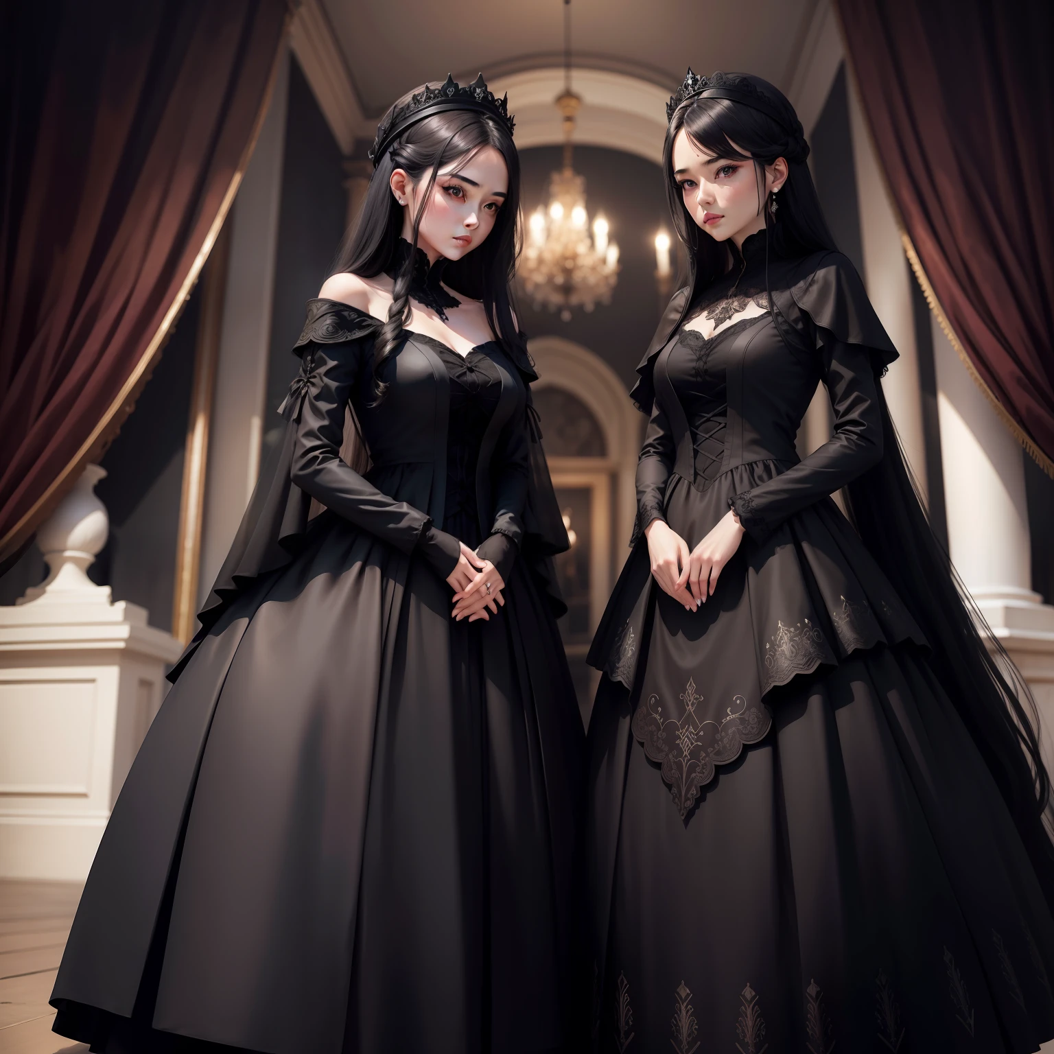 Royal sister，blacksilk, black color dress