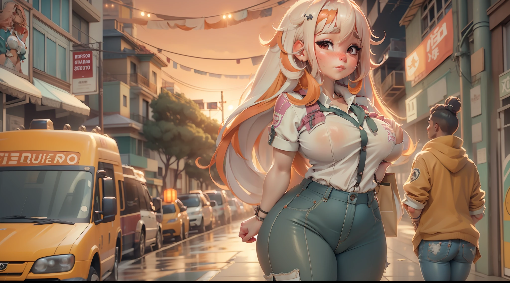 1Menina, Seios enormes, massive breasts, seios gigantescos, seios grandes, cabelo de rabo de cavalo, orange hair, olhos azuis, fazendo uma pose, body curvy, 8K resolution, Inspiradora, disco Rigido, master part, melhor qualidade, alta qualidade, Altas, Amazing lighting, aprimoramento de detalhes, imagem mais bonita do mundo, 8K resolution, Inspiradora, disco Rigido, candle lighting, in the morning, com o rosto corado segurando os seios, MILF, seios cheios, Mature female, Tempestade, roupas molhadas pela chuva, batendo na porta, Pov, tocando a campainha, Molhe este topo, wet satin pants, Roupas encharcadas, Com cara de desespero, com chuva forte caindo, guarda-chuva quebrado, Pedindo abrigo da chuva, vizinho, cardiac pupils, na rua do bairro, seios gordos, ripped pants, Segurar as compras no mercado, voluptuous female, Uniforme escolar, Decote convidativo, Saia xadrez escolar, wearing suspenders with pantyhose, shy face, wet bra under clothing, uniform shirt buttons bouncing out, ordenhadores de peito, mamilos eretos, nipple bulge under colthes, coxas grossas, mother and daughter, Adolescente, Mature female, bra with ruffles underneath, from behind, seios escapando da roupa, cartoon girl