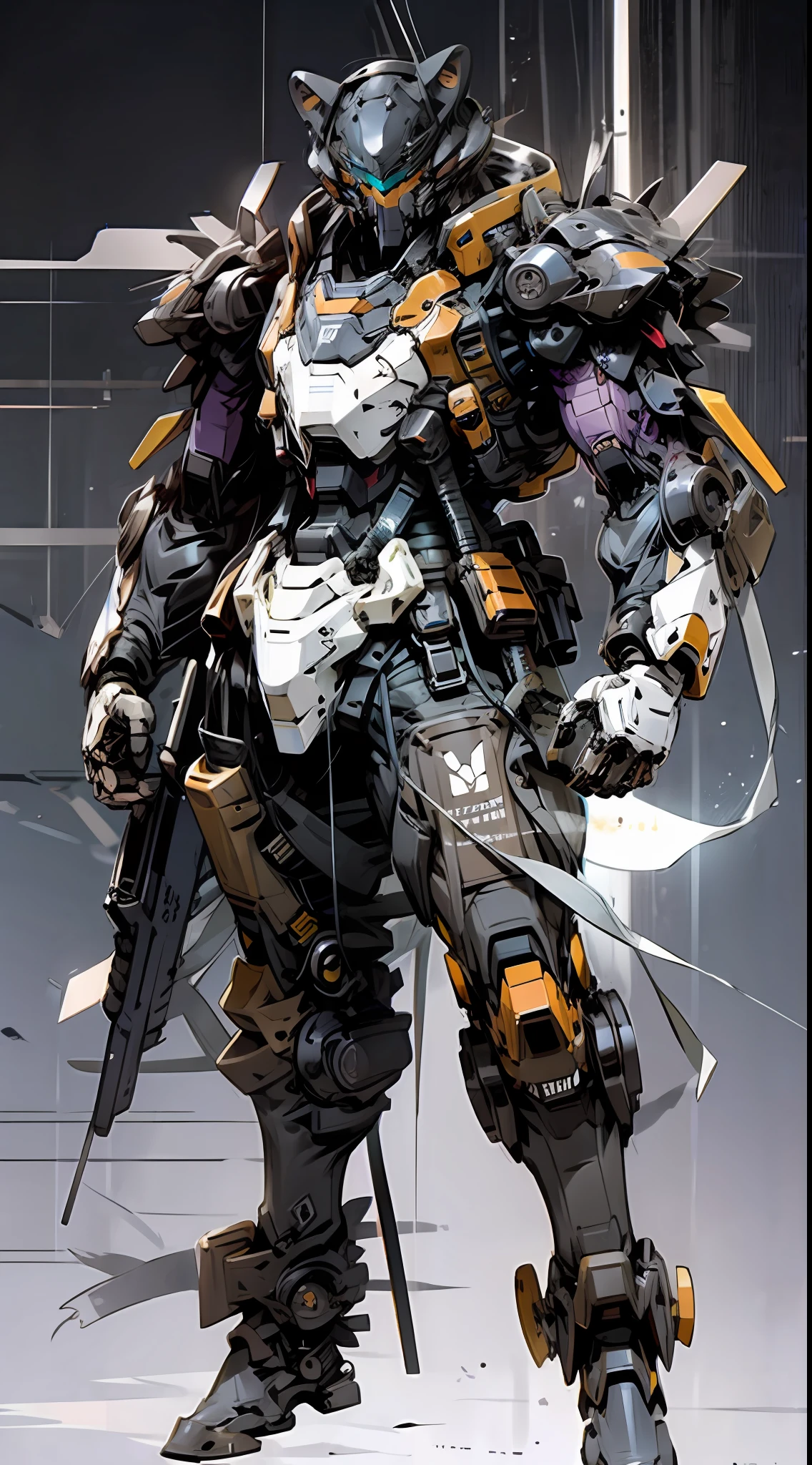 Raw foto,Dark_Fantasy, Cyberpunk, (Big Revolver, Hunter Man, Violet: 1.1), 1man, Mechanical Wonder, Robotic Presence, Cybernetic Guardian, Brown, black, soldier Gundam, extremely high detailed, half-body, Grizzly bear, brown bear, brown Gundam, chocolate, Beast,
