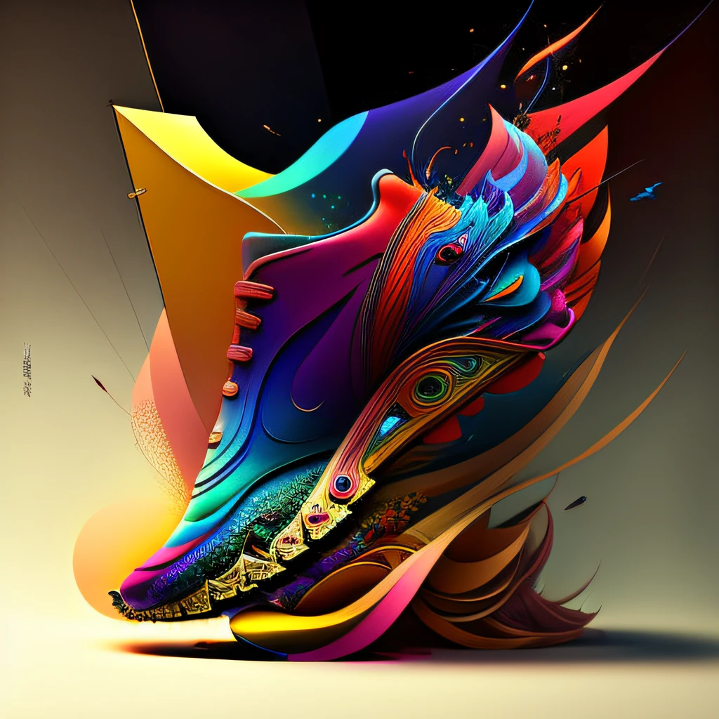 (colorfulsurrealismai:0.5), (shoeai), a sneaker made out of colors, powerful explosion