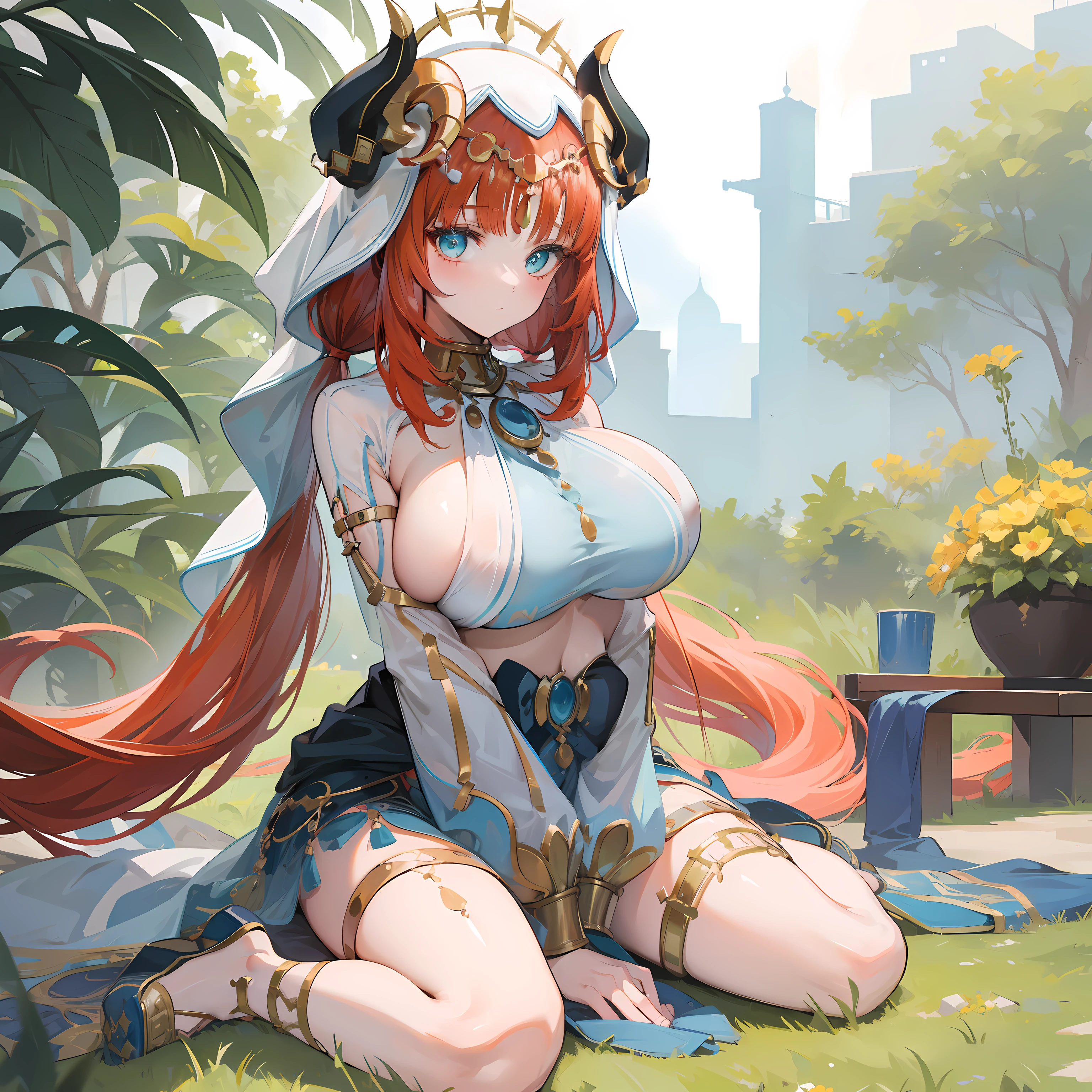 niloudef,
nilournd,(masterpiece),best quality, expressive eyes, perfect face,w sitting, w sitting on ground, legs on ground, big breast, good breast, h-cup, arms between legs, bot arms between legs,1girl,