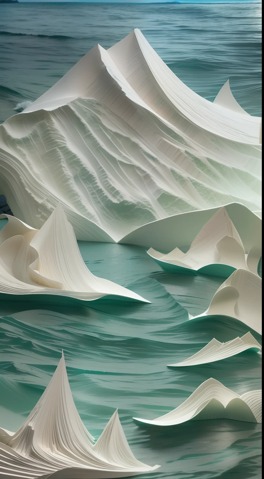 Paper art,sea,mountain,8k,realistic,detail