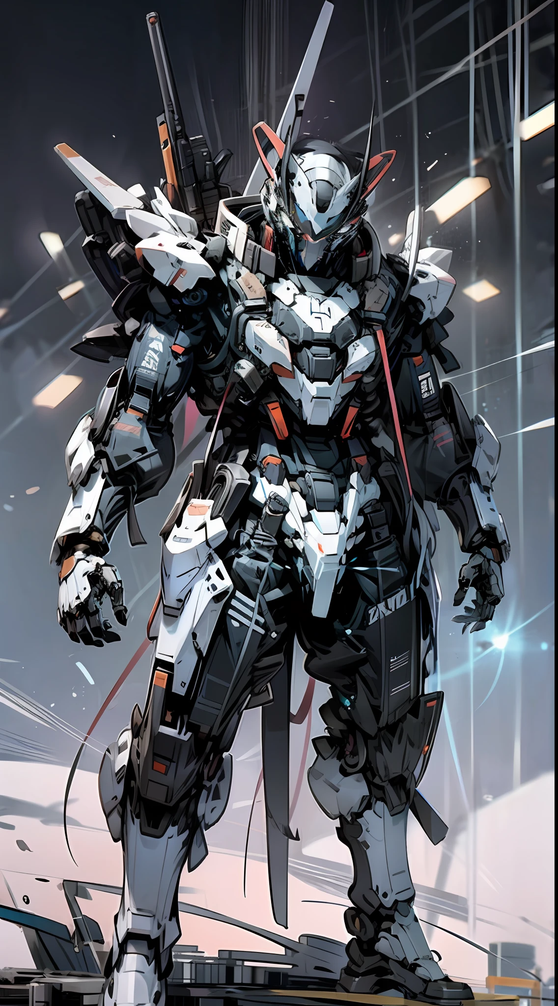 Raw foto,Dark_Fantasy, Cyberpunk, (Big Revolver, Hunter Man, Violet: 1.1), 1man, Mechanical Wonder, Robotic Presence, Cybernetic Guardian, White, black, soldier Gundam, extremely high detailed, half-body, Panda, panda bear, bear, white-black Gundam, white, Beast, (half body),