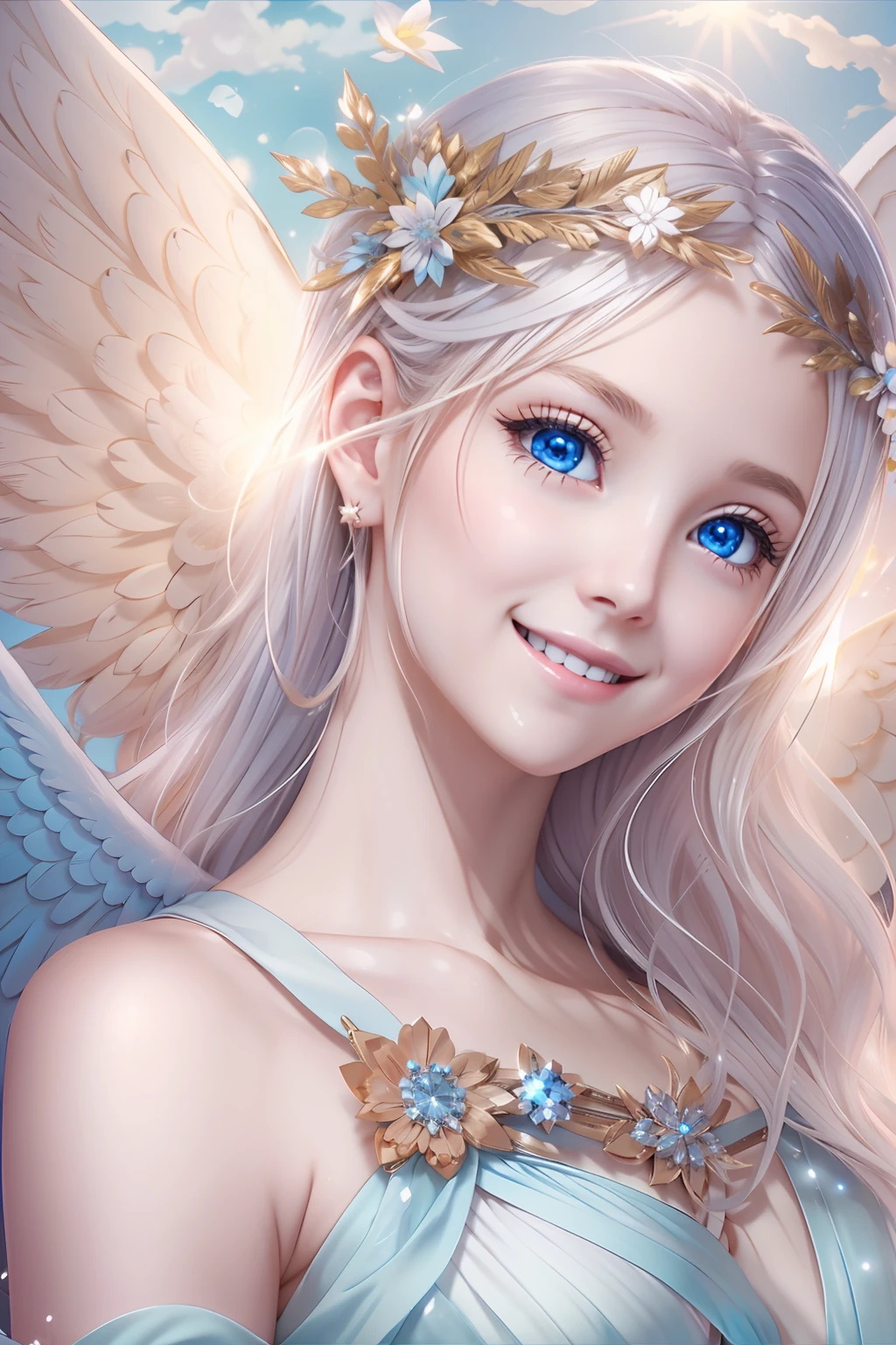 Blue-eyed angel、More Beautiful Angels、Fantastic Angel、Heavenly background、brilliance、A smile