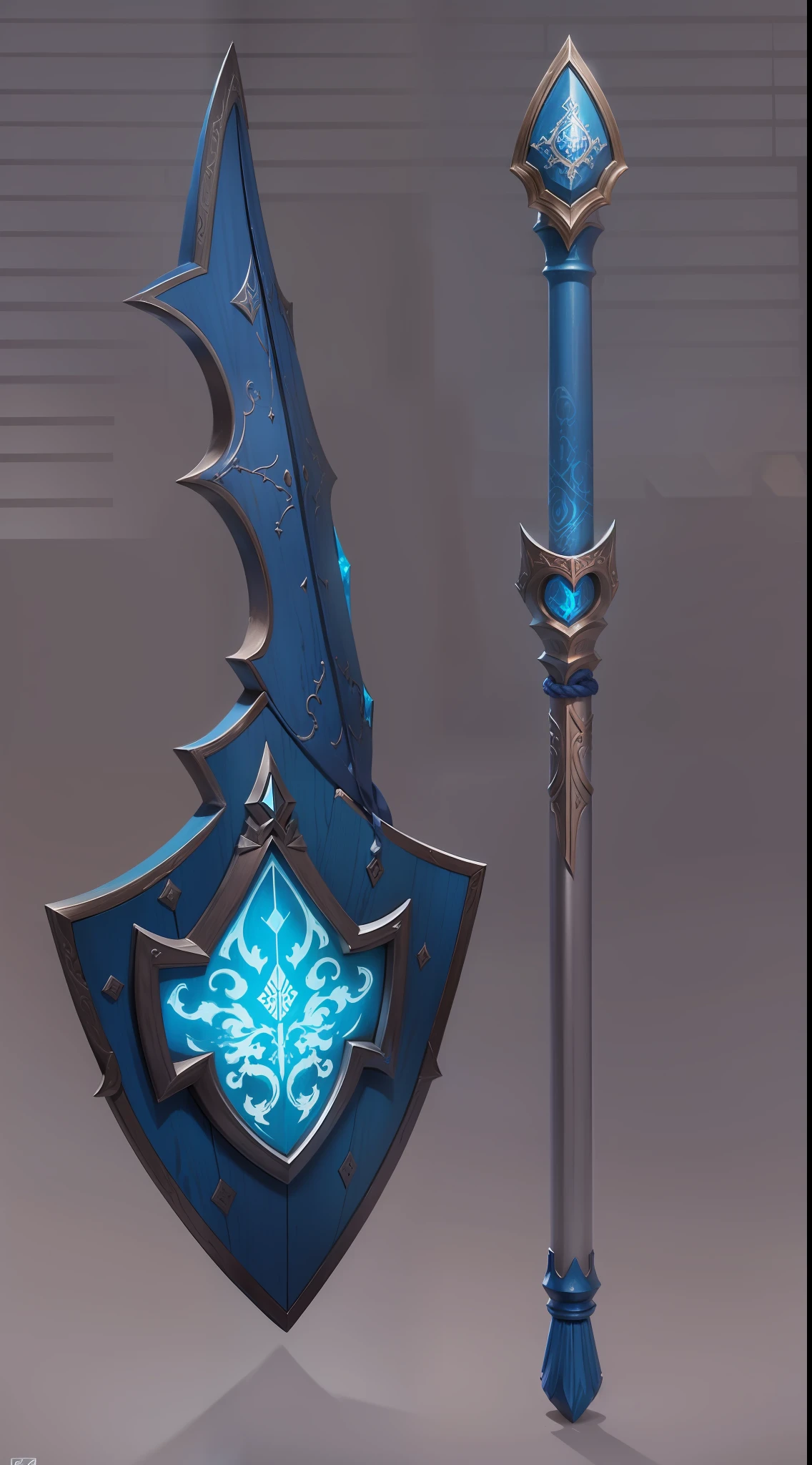 cajado azul, shield rod do castlevania, cabo azul, ponta em forma de gancho azul e branco
