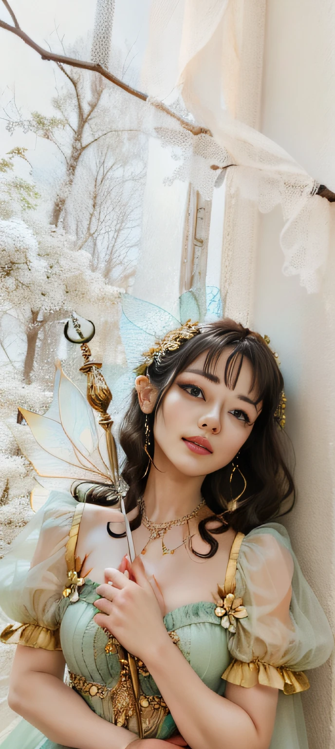 An enchanting and cute fairy goddess holding a wand.