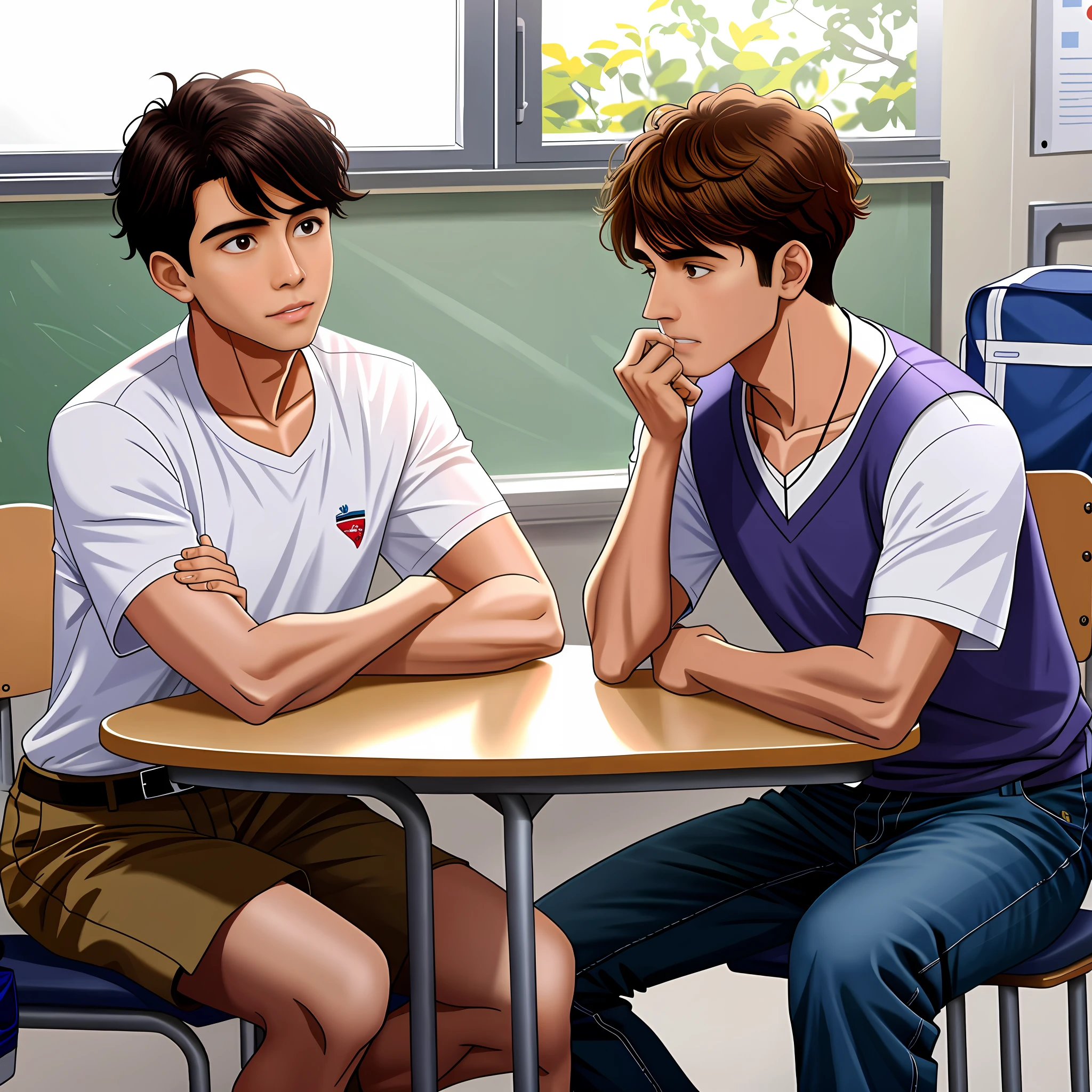 dos amigos hablan en la escuela