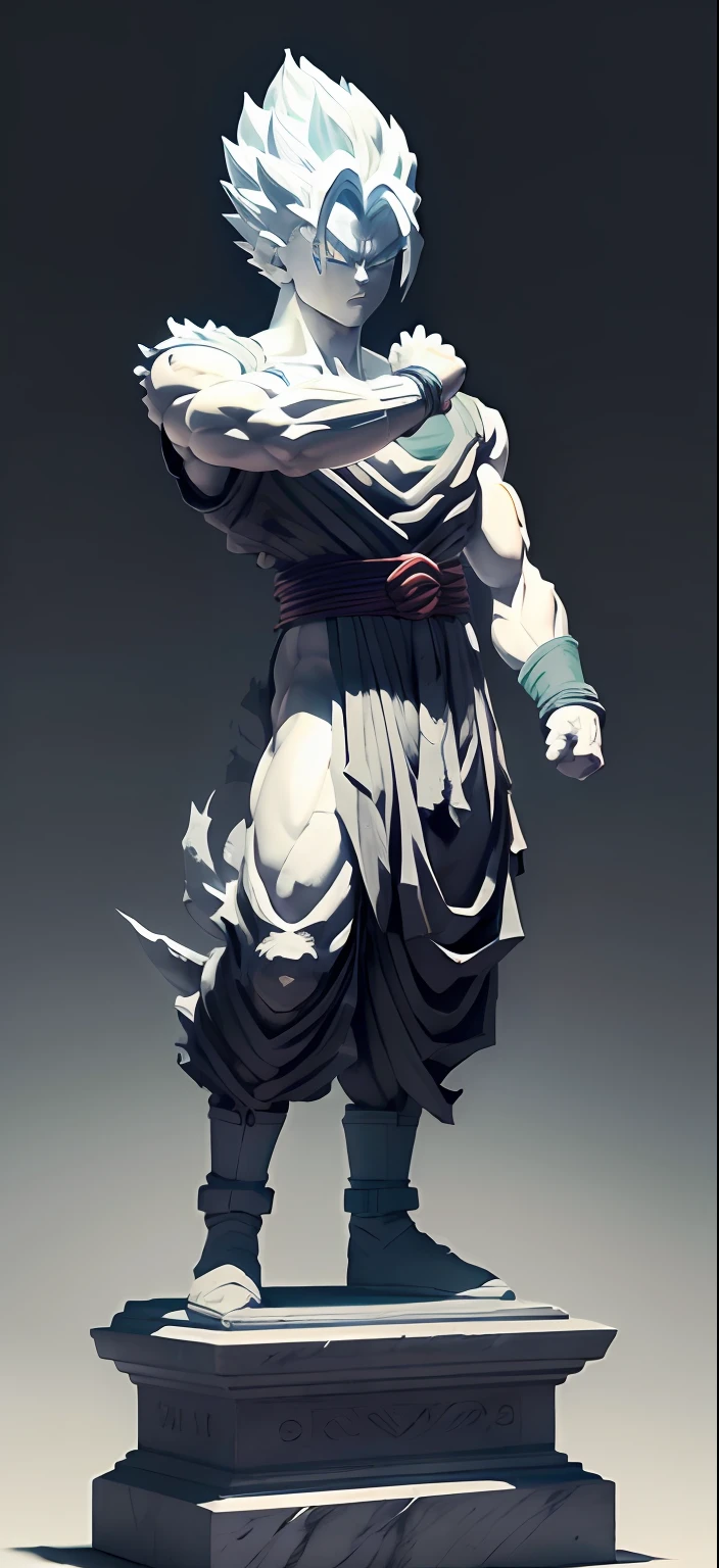 "Imagine a dazzling white marble or white stone statue depicting the character Gohan. The statue should capture the entire essence and power of this iconic Dragon Ball warrior. His posture should reflect Gohan's courage and determination, with clenched fists and a serious facial expression, prestes a enfrentar qualquer desafio que se apresente.
The details of the statue must be worked out with mastery, highlighting the sculpted muscles and the latent strength in his figure. Your fighting attire should be carved with precision, highlighting every fold and detail of Gohan's signature costume.
To further enhance the grandeur of the statue, coloque-a em um pedestal elaborado, with reliefs that tell the story of the epic battles fought by Gohan along his journey.
The statue of Gohan should be a true tribute to his role as a warrior and protector, capturing all their heroism and bravery in a masterpiece of art in white marble or white stone."