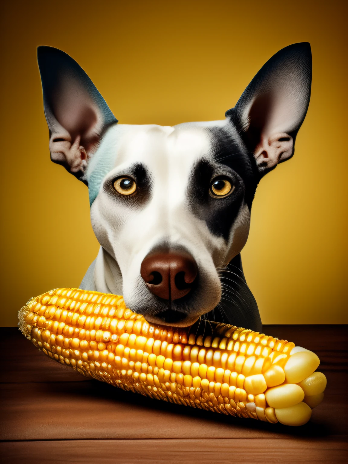 A dog chewing a corn core