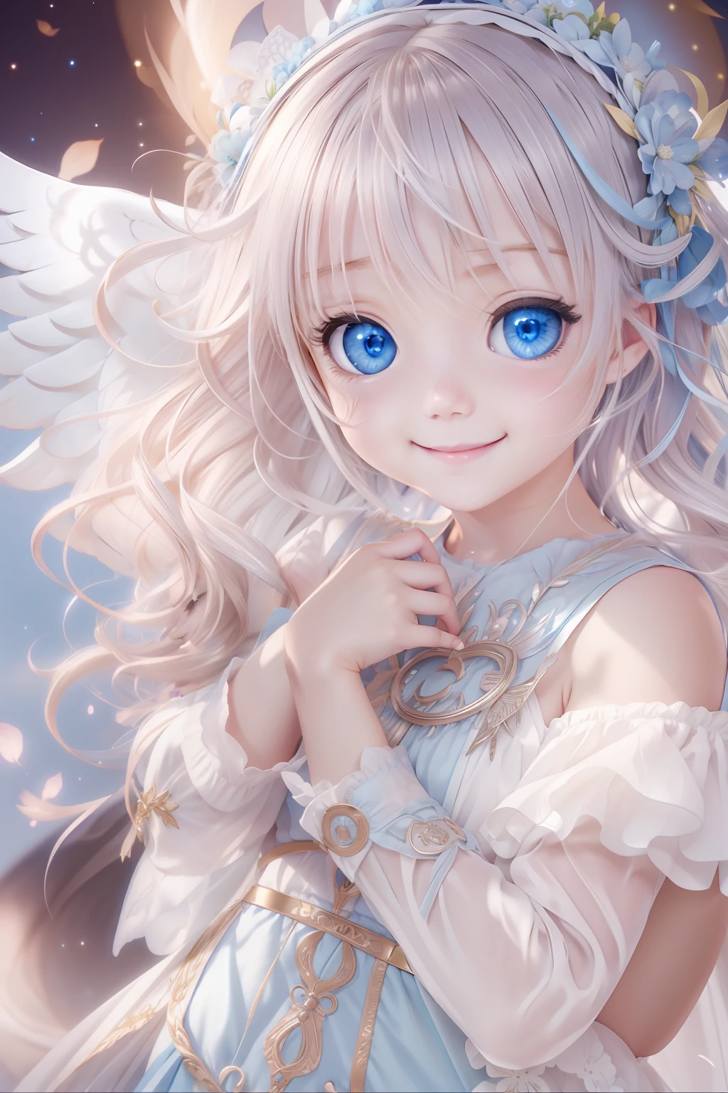 Blue-eyed angel、More Beautiful Angels、Fantastic Angel、Heavenly background、brilliance、A smile、Baby Angel