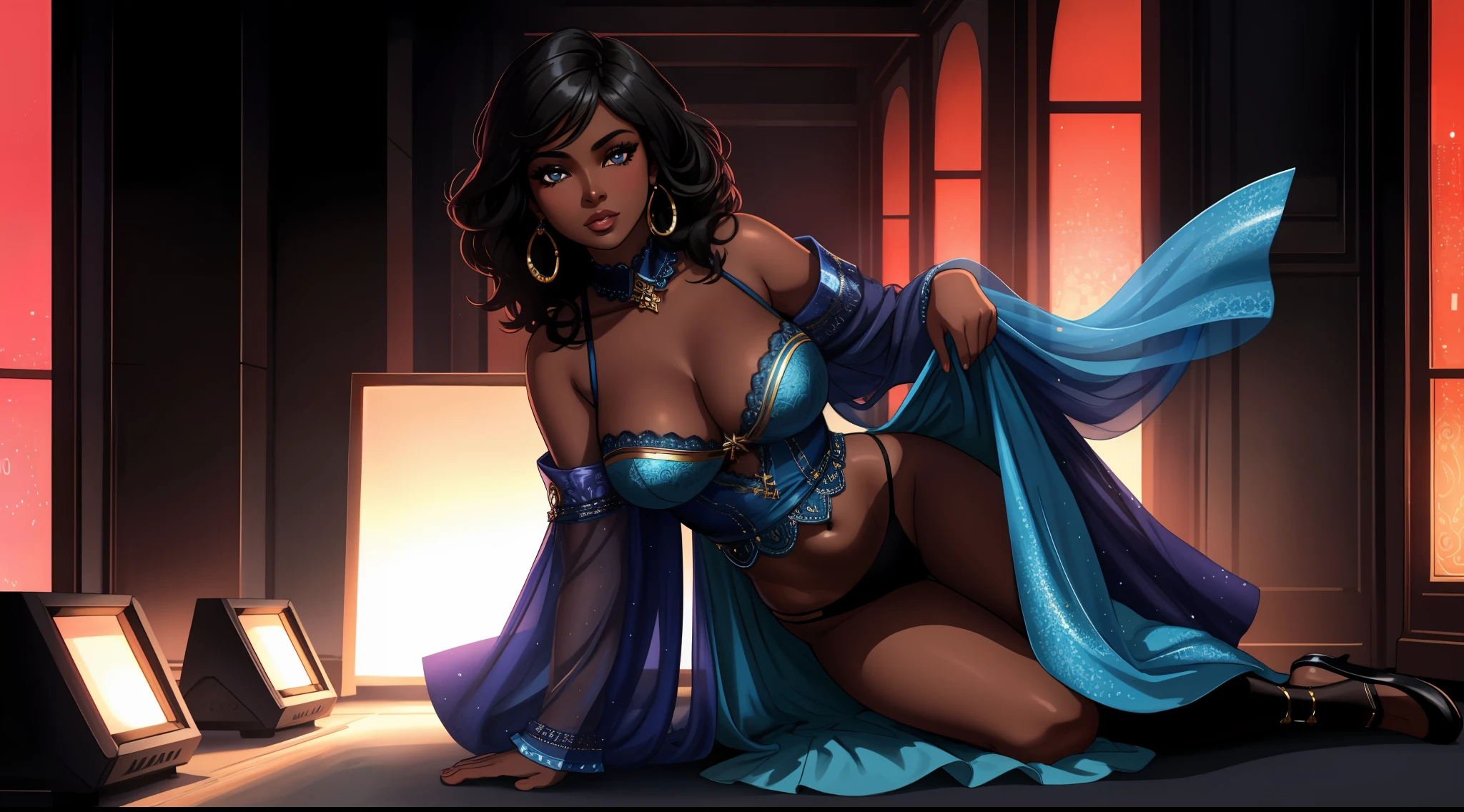 A beautiful dark skin woman it's listen to a good music and dancing in a disco, she is wearing clothes from the 60's, full body shot, centered, masterpiece, the best quality, perfect eyes, perfect face, perfect lighting, photo shoot, SSAHC, photorealistic, 8k masterpiece, hyperrealistic, realistic intricate details, well-detailed texture and environment pure perfect lighting