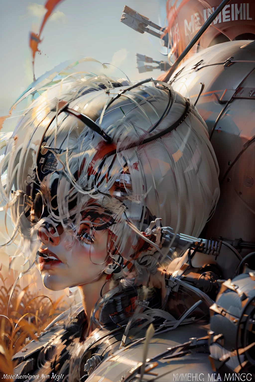 Cabelo branco com mecha vermelha