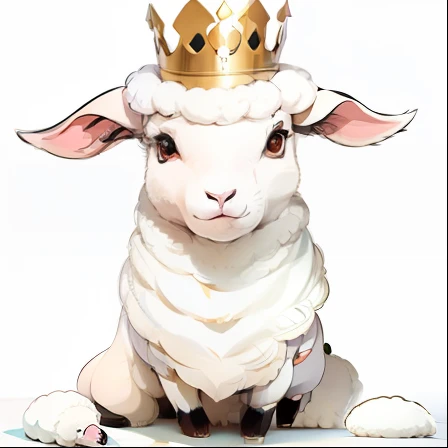Redraw this sheep character using scaling, estilo anime, Preserve the original drawing style and character features, Don't forget the crown on the character's head