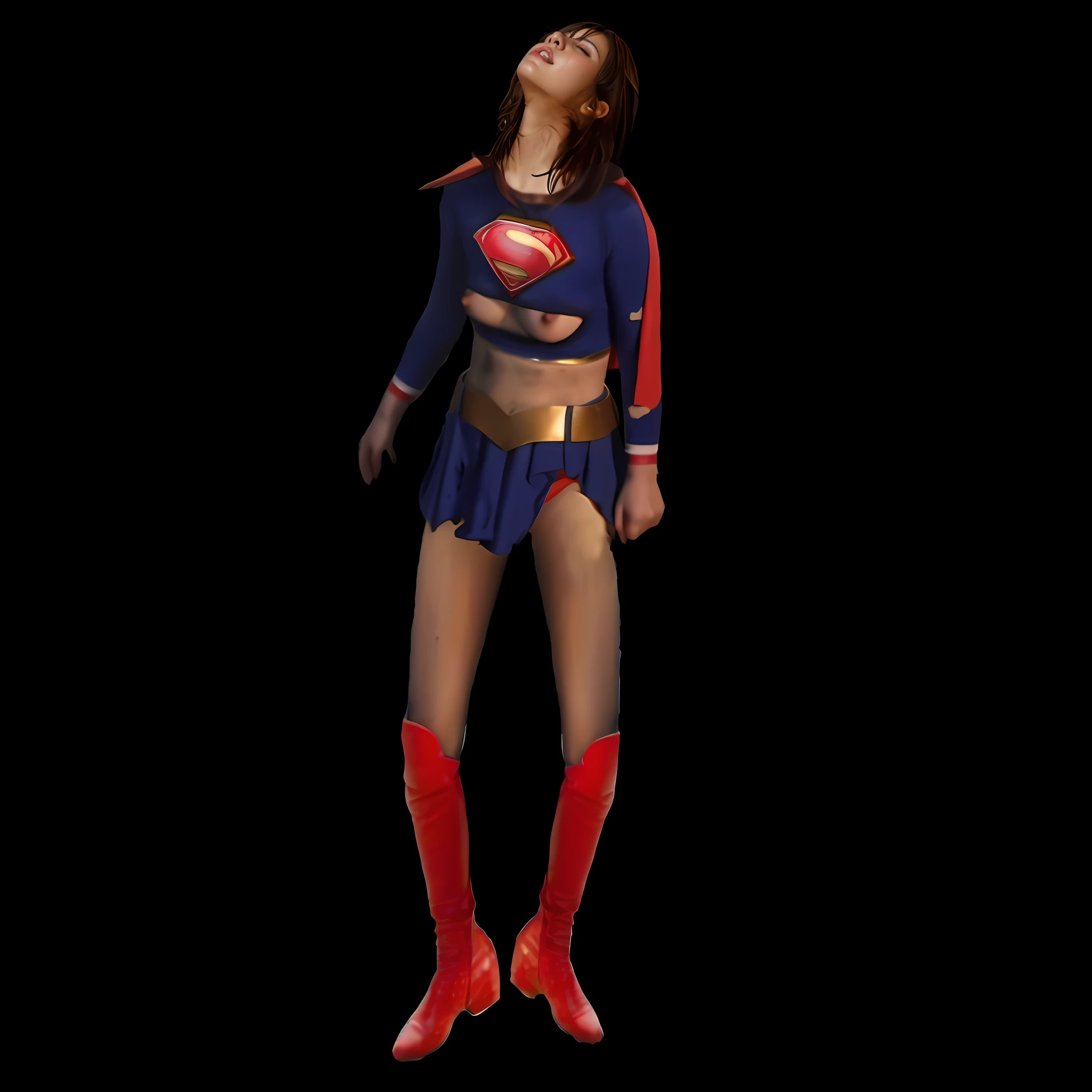 s asleep、Facing up、super girl、Superheroine、Bishoujo Warrior、defeat、defeat、Painful look、s asleep、swoon、Clothes are shredded、torn、Injured、masterpiece, top-quality, (realisitic, Photorealsitic:1.4), (Raw photography:1.2), the Extremely Detailed CG Unity 8K Wallpapers, extremely delicate and beautiful, astonishing, finely detail, Official art, absurderes, Incredibly ridiculous, huge filesize, ultra-detailliert, ighly detailed, a beautiful detailed girl, extremely detailed eye and face, beatiful detailed eyes, Light on the Face, 1girl in, length hair, dishevled hair, ((longwavy hair))Top image quality、top-quality、masterpiece、The ultra -The high-definition、超A high resolution、super girl、The costume is torn、Boots are broken、The crotch is visible、My crotch hurts、Hot、Sweating、Injured、Bloody