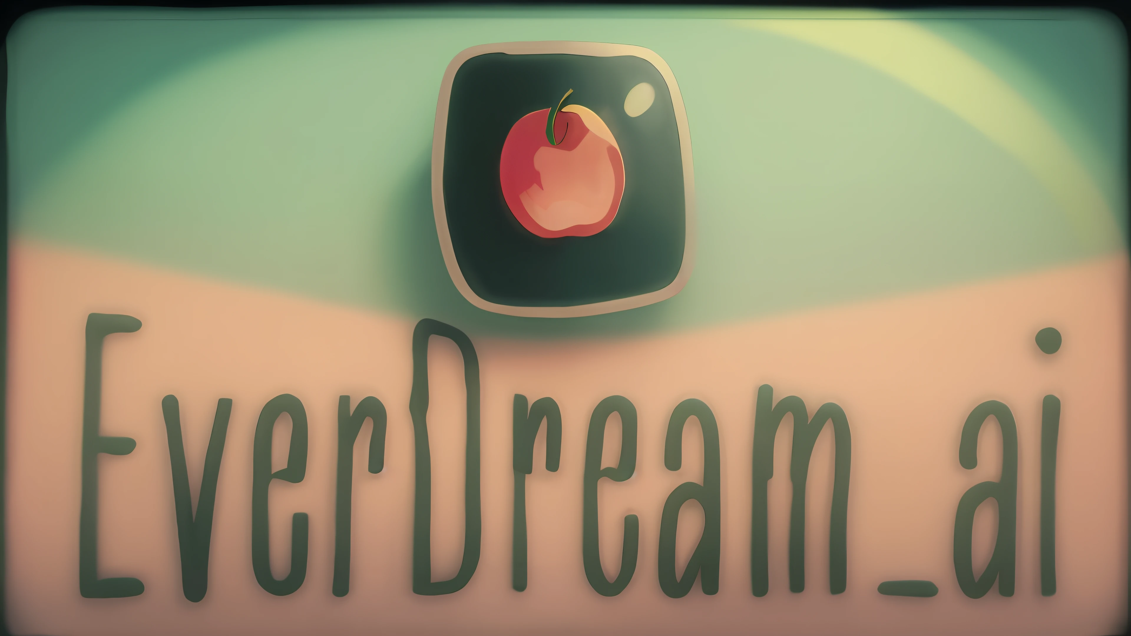 There is a sign that says everoniricaai with a red apple, foto pinhole : Dream, sonho febril, lente borrada sonhadora, Polaroid de um sonho, ! Dream, hyper dimension, LSD Emulador de Sonho, psychedelic fever dream, polaroid octane render, sonhador, aka dream, sonho surreal, lsd sonho emulador psx, Lente supersaturada