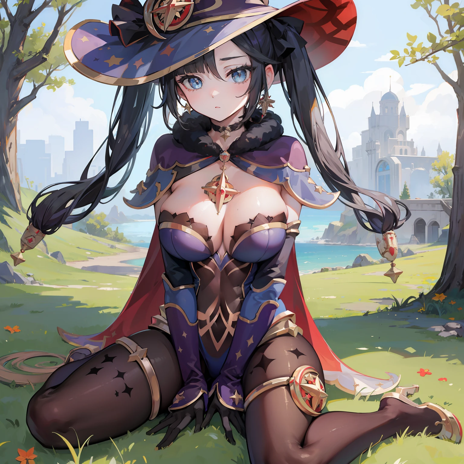 (masterpiece),best quality, expressive eyes, perfect face,w sitting, w sitting on ground, legs on ground, arms between legs, bot arms between legs,1girl,
big breast, H-cup, good breast,monadef
monarnd,
monastarpact,